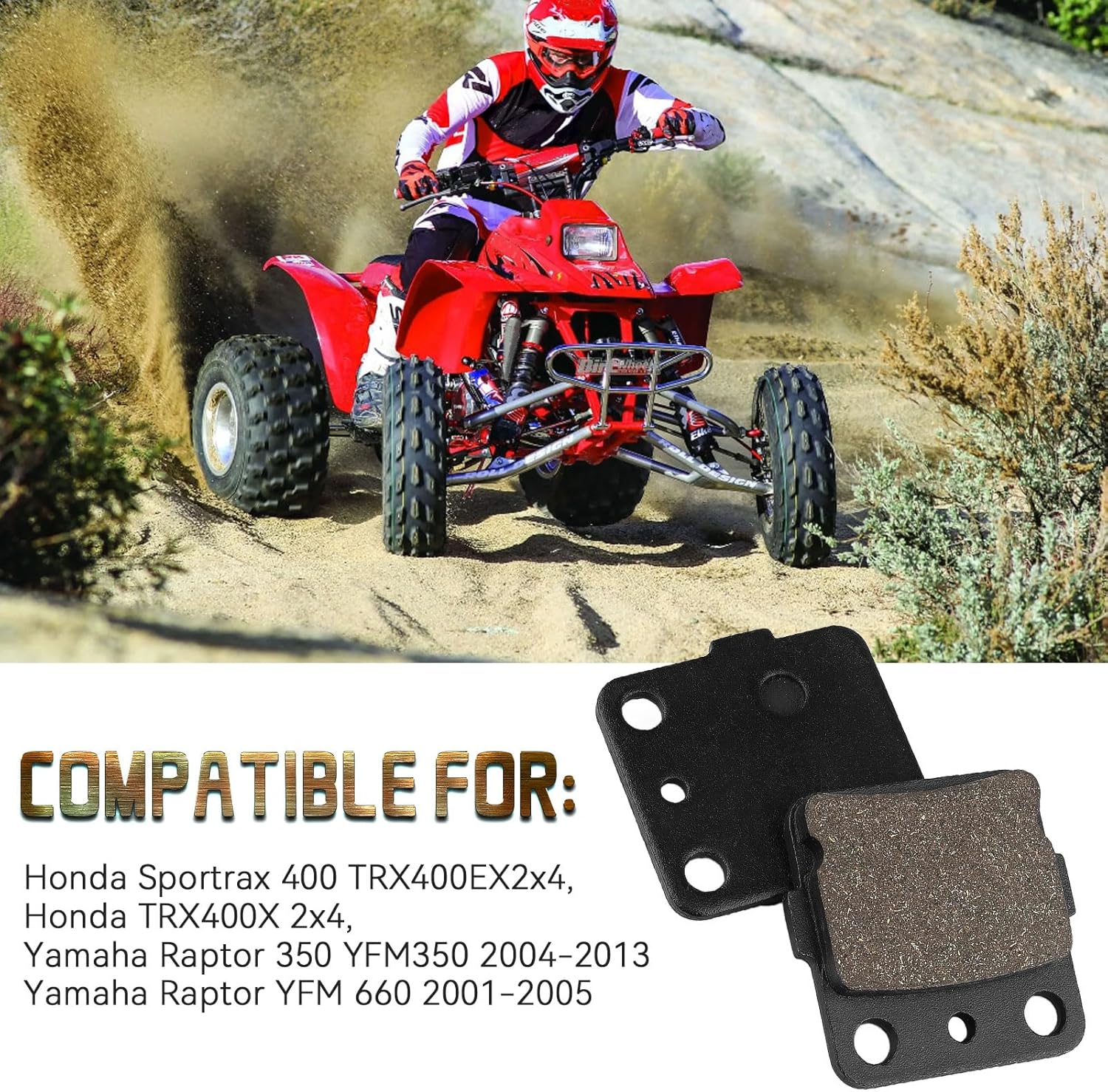 Sollon Pastillas de freno delanteras y traseras para Honda TRX400EX TRX400X TRX300EX TRX300X TRX250X TRX250R FourTraxSportrax Yamaha Raptor 350 660