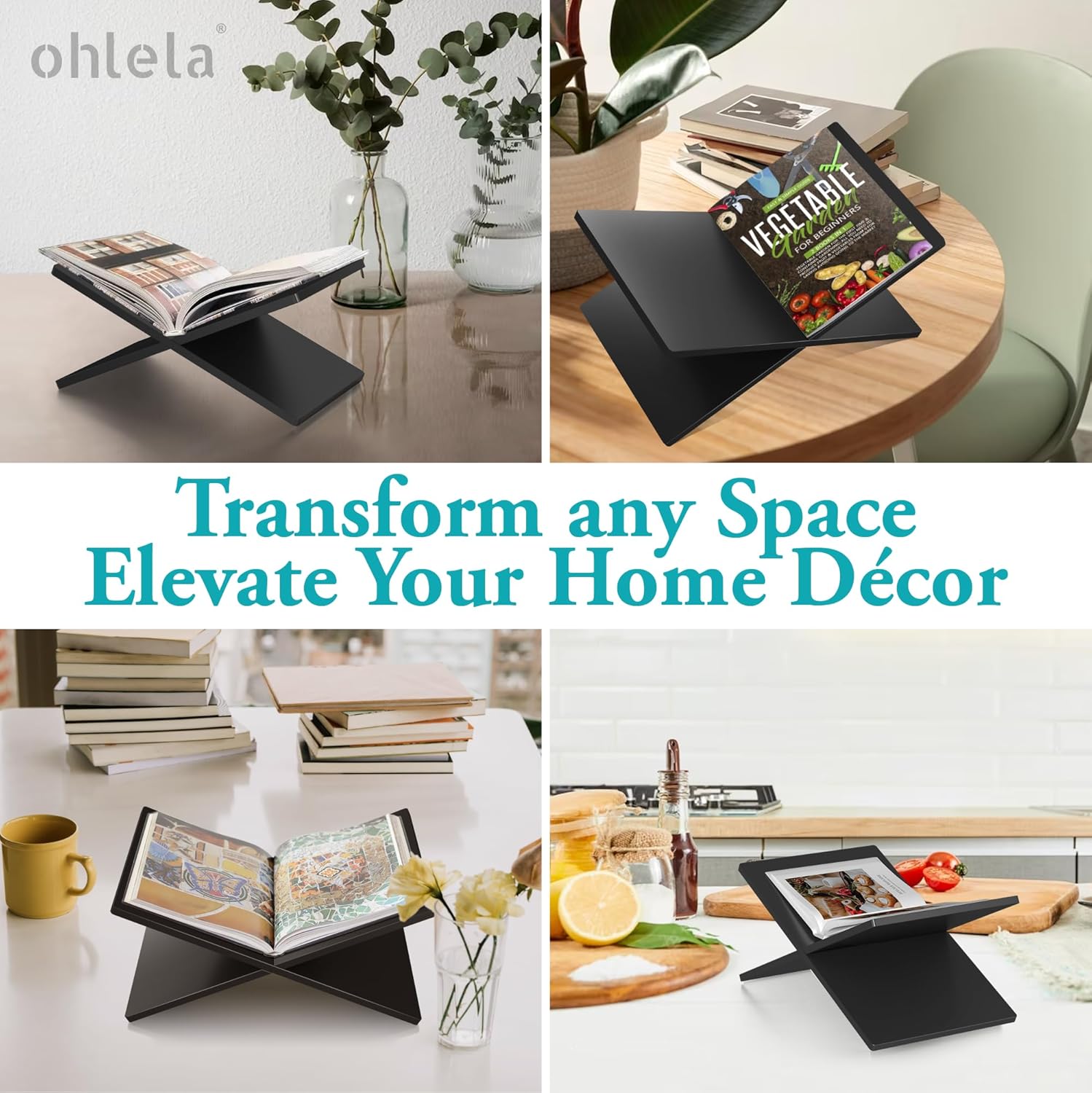 ohlela Soporte acrílico para libros, 10.6 x 7.1 x 5.1 pulgadas, color negro mate para exhibir como un elegante y resistente soporte acrílico para
