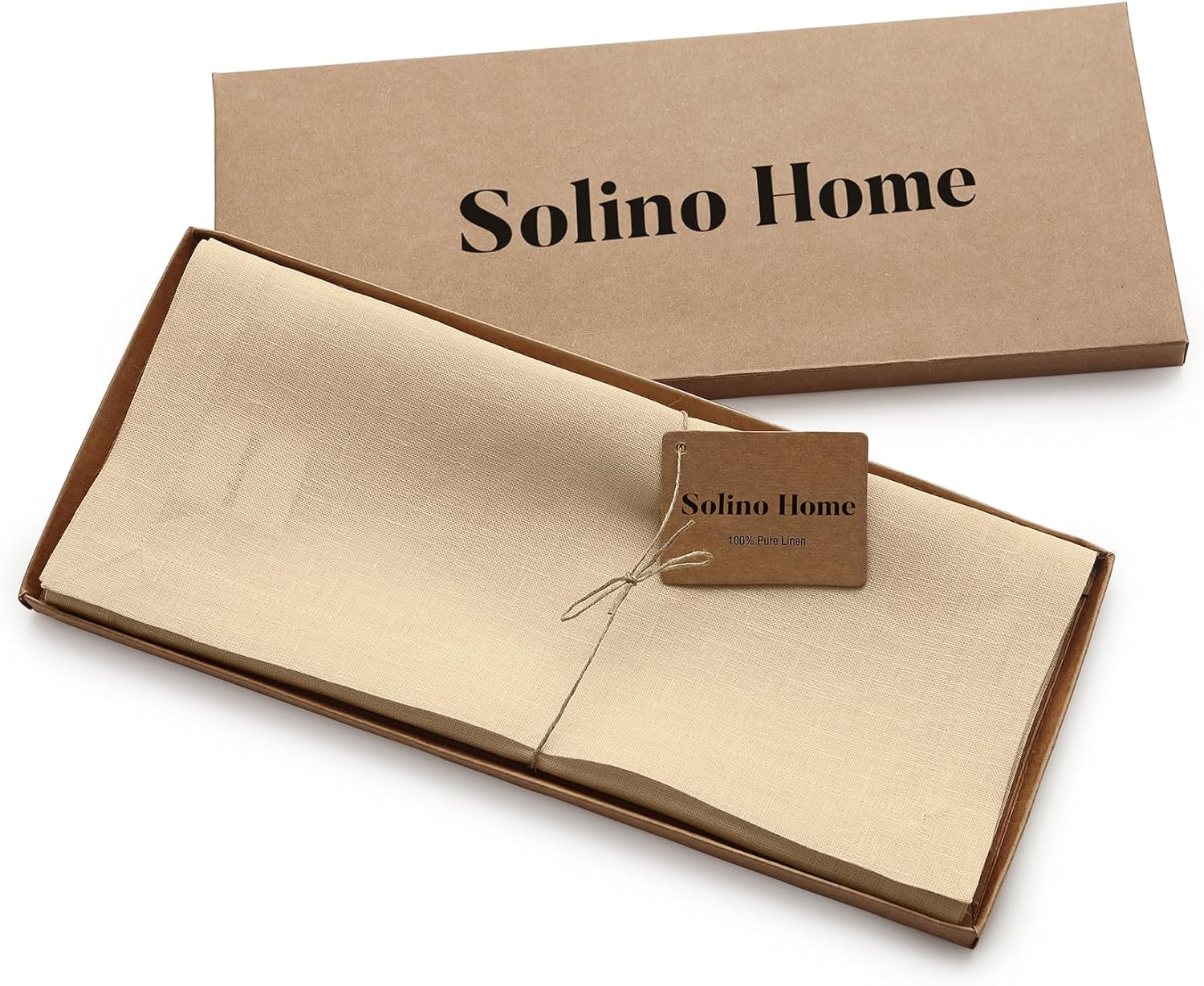 Solino Home Camino de mesa de lino  14 x 90 pulgadas, lino europeo, beige  Fete, hecho a mano con tela de lino 100% puro