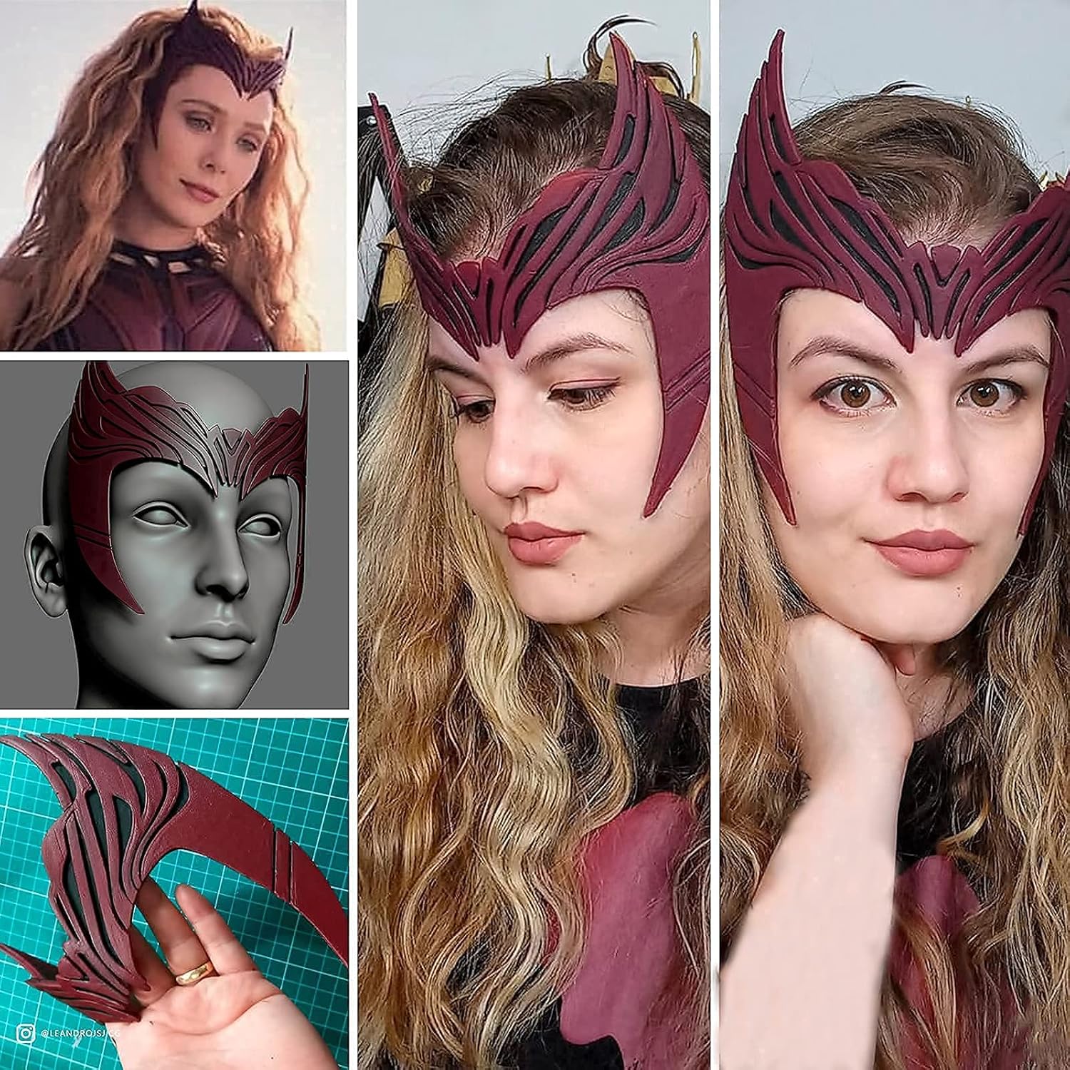 Corona Wanda con cuernos, máscara de supervillano, casco dorado, accesorios de cosplay para mascarada (tocado Wanda)