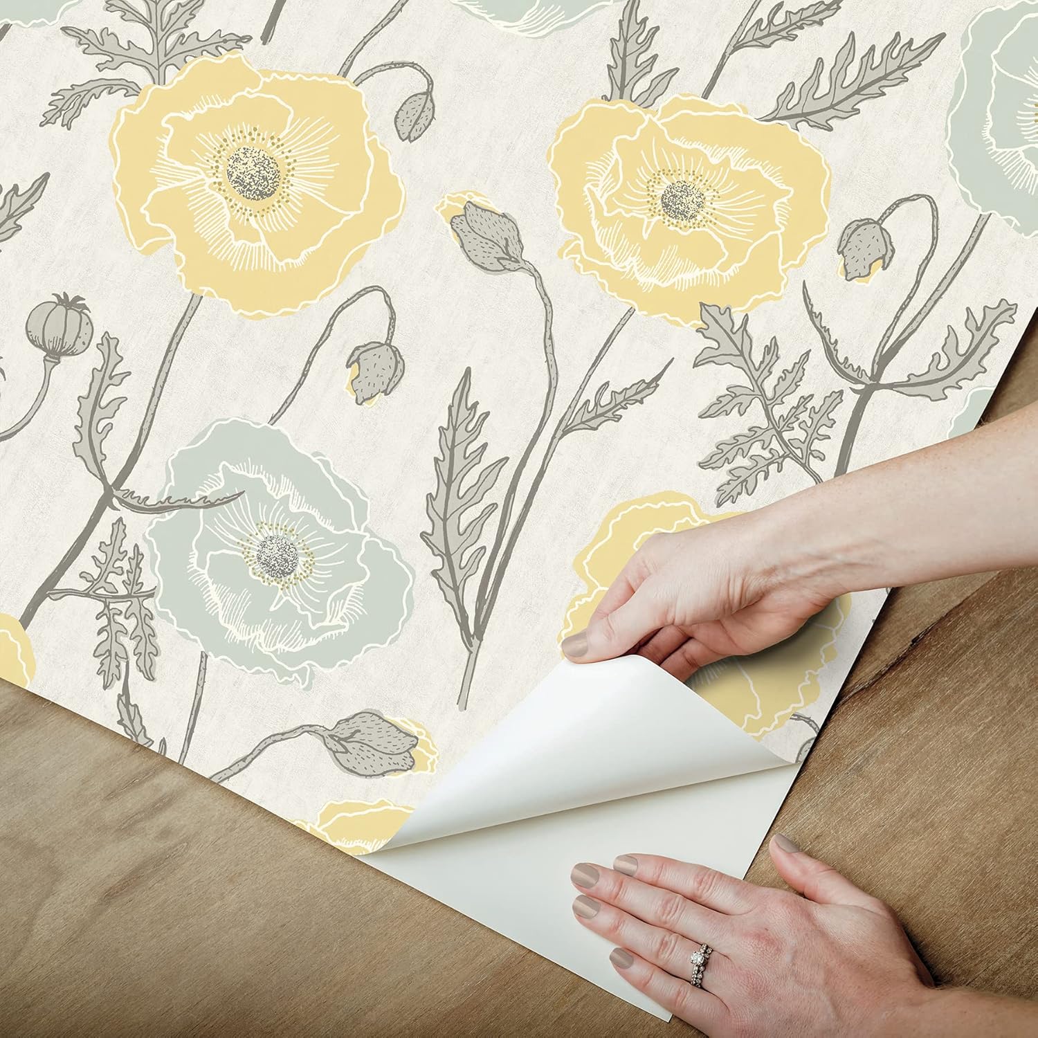 Jen Hewitt Poppy Field – Papel tapiz para despegar y pegar, color aguamarina