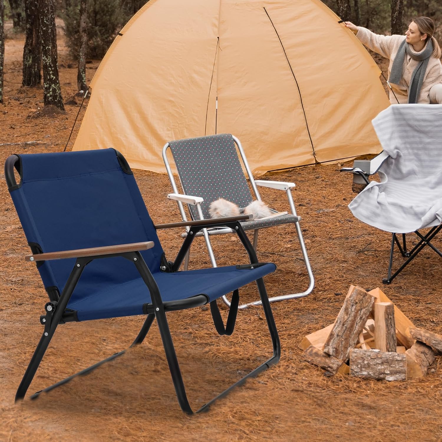 Magshion Silla de campamento de doble asiento de 39 pulgadas que soporta 330 libras para adultos, silla plegable de alta resistencia para 2