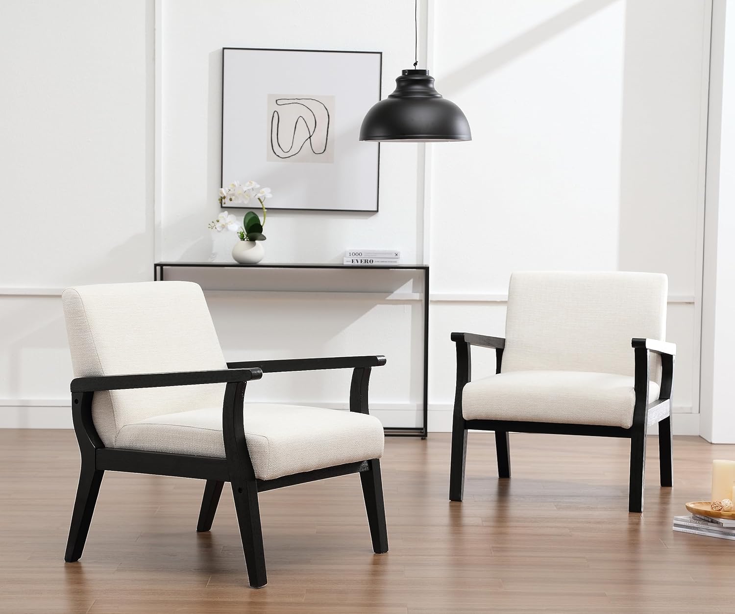 Silla decorativa moderna de mediados de siglo, sillón tapizado de lino, cómodas sillas de sala de estar, silla de lectura de una sola tela con marco