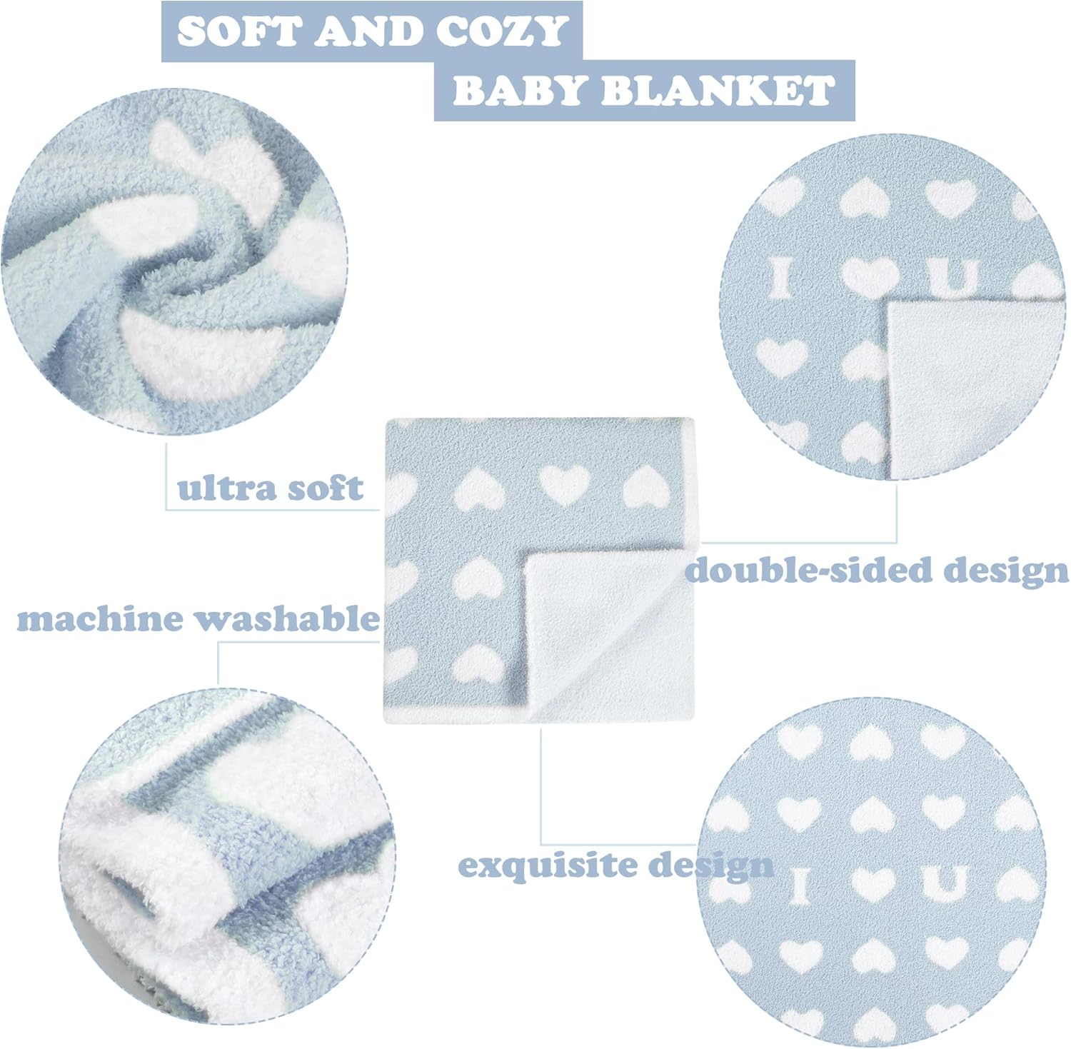 BOBOYOYO Mantas de felpa para bebés recién nacidos, niños y niñas, con corazón, suave, mullida, cálida, manta de recepción de 30 x 30 poliéster,