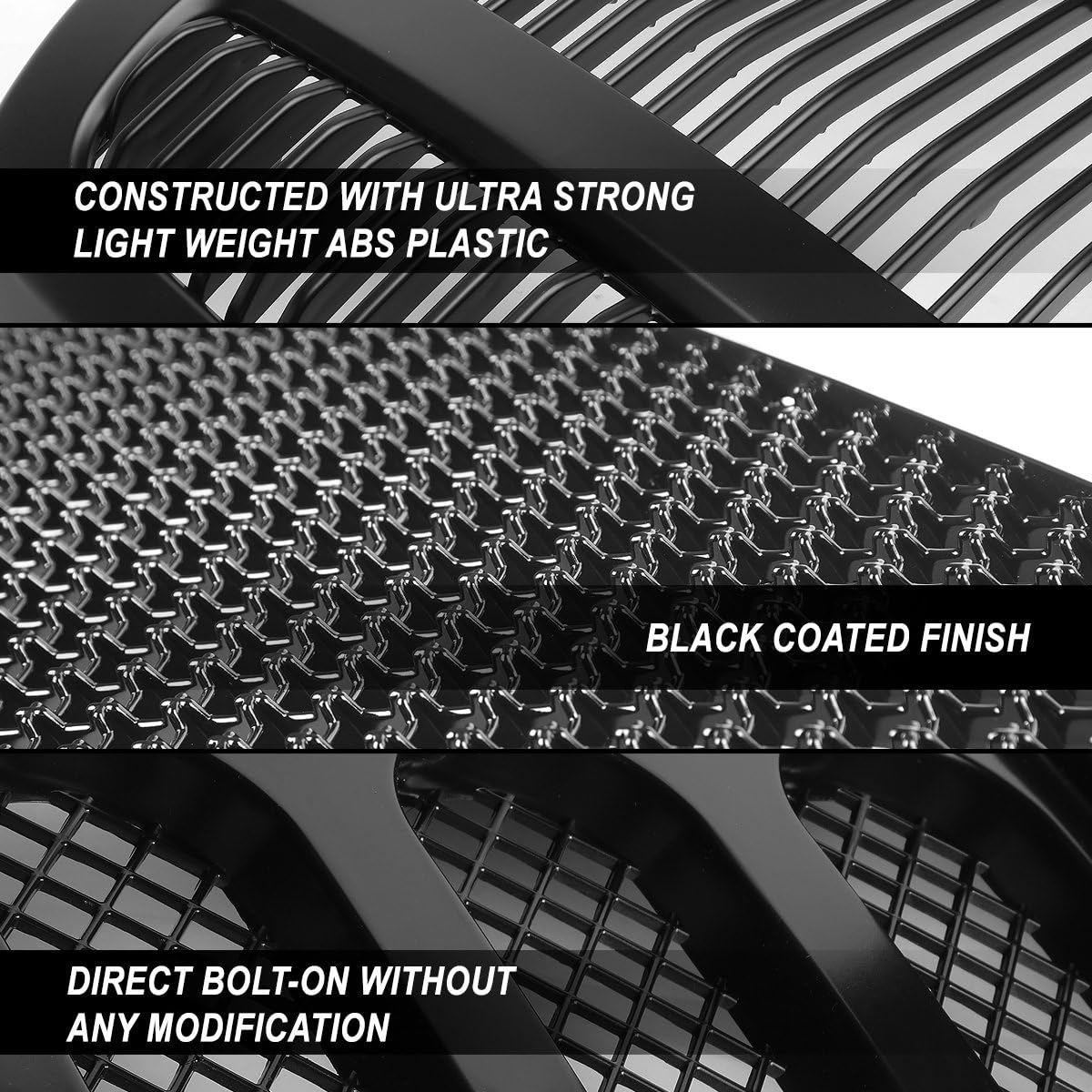 DNA Motoring GRLDDENL-GMCSIE16-BK Rejilla de parachoques delantero ABS negro compatible con GMC Sierra 1500 16-18