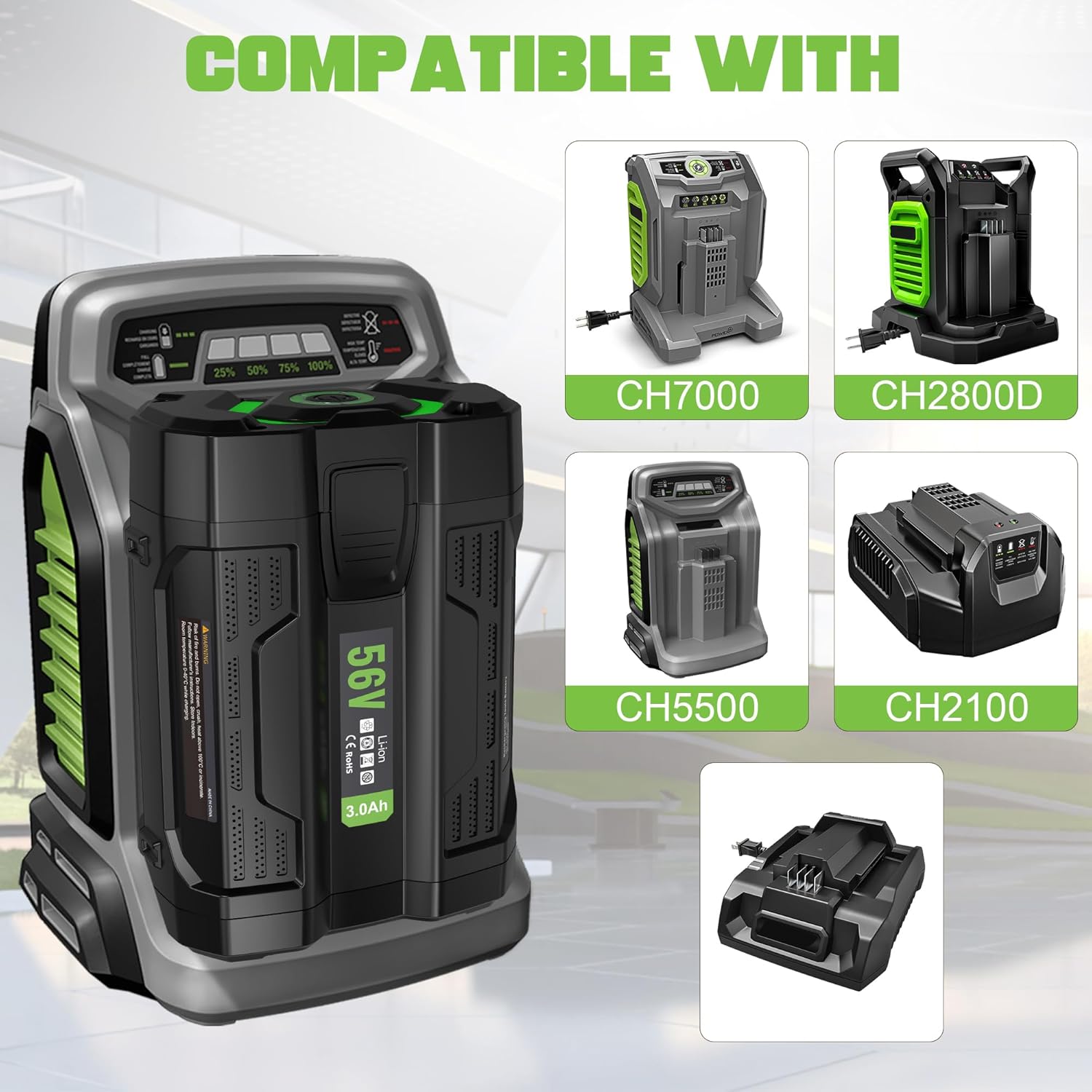 S SKSTYLE Reemplazo de batería de 3.0Ah para EGO 56V BA1400T compatible con todas las herramientas Power 56V EGO Power+, batería con indicador de
