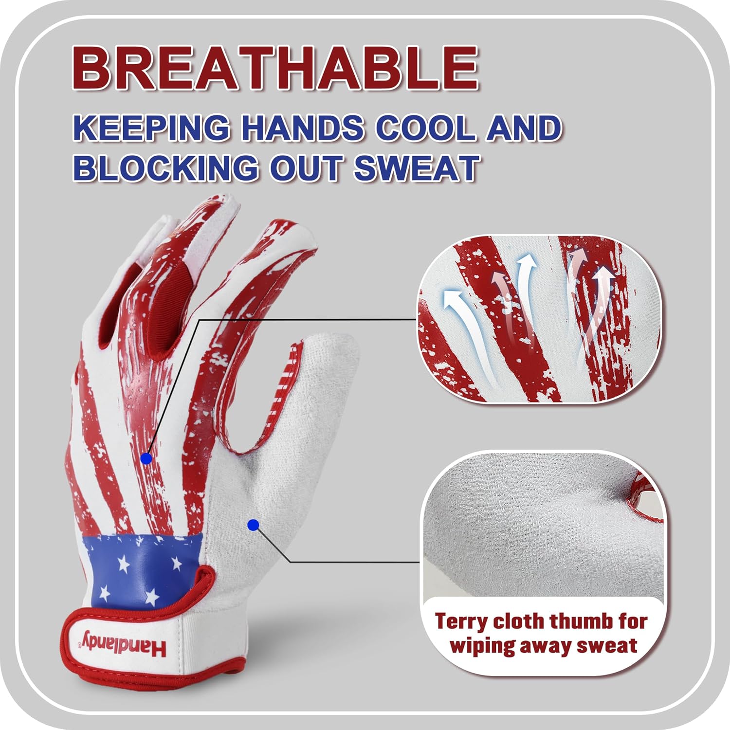 HANDLANDY Guantes de fútbol juvenil para niños y niñas, guantes de receptor ancho adhesivo para niños, guantes de fútbol con bandera juvenil
