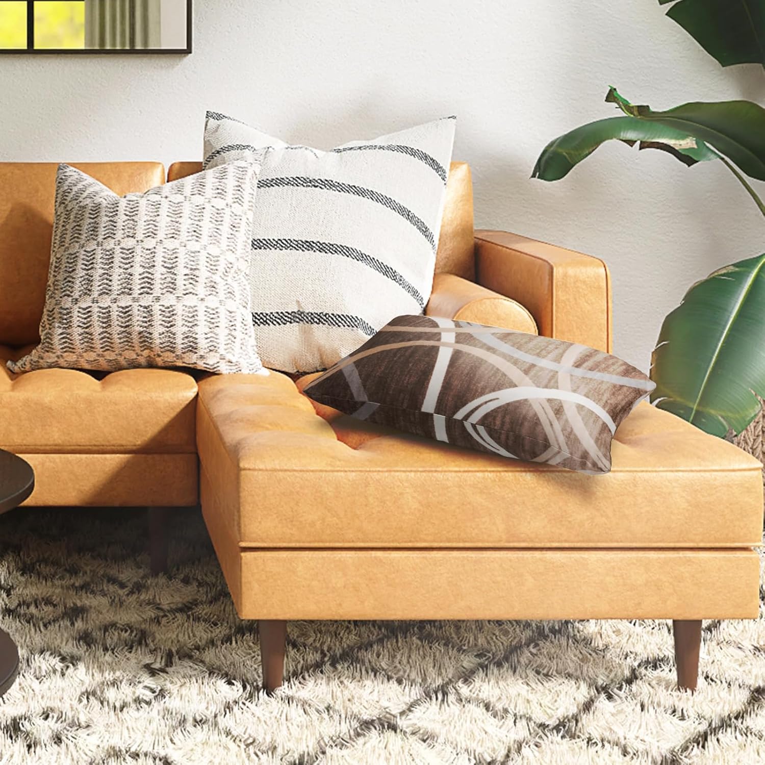 Snycler Juego de 2 fundas de almohada con círculos ondulados, modernos anillos de contraste opacos, fundas geométricas para sofá, hogar, decoración