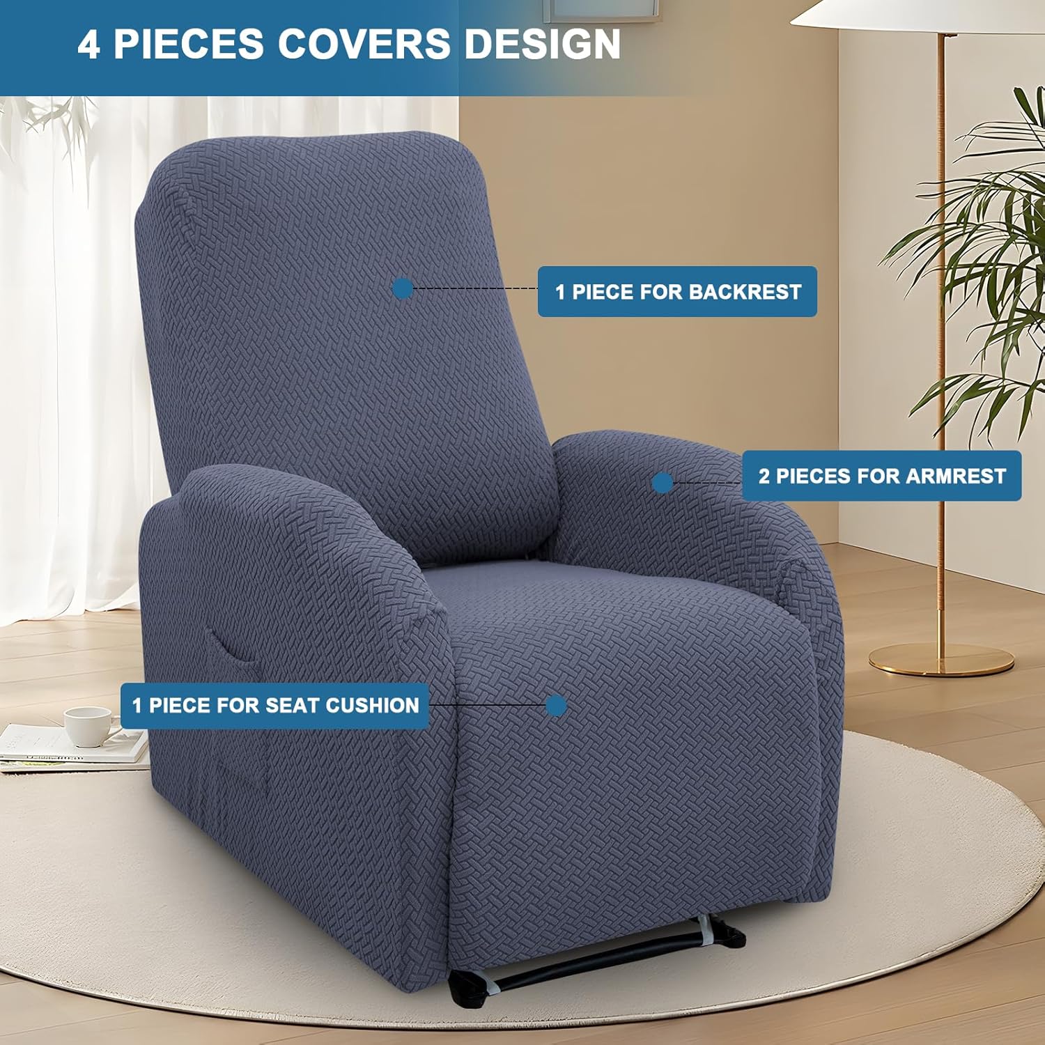 HAOYONG Funda para silla reclinable, 4 piezas, funda para sofá reclinable, funda de jacquard para 1 asiento, fundas para sofá reclinable Lazyboy,