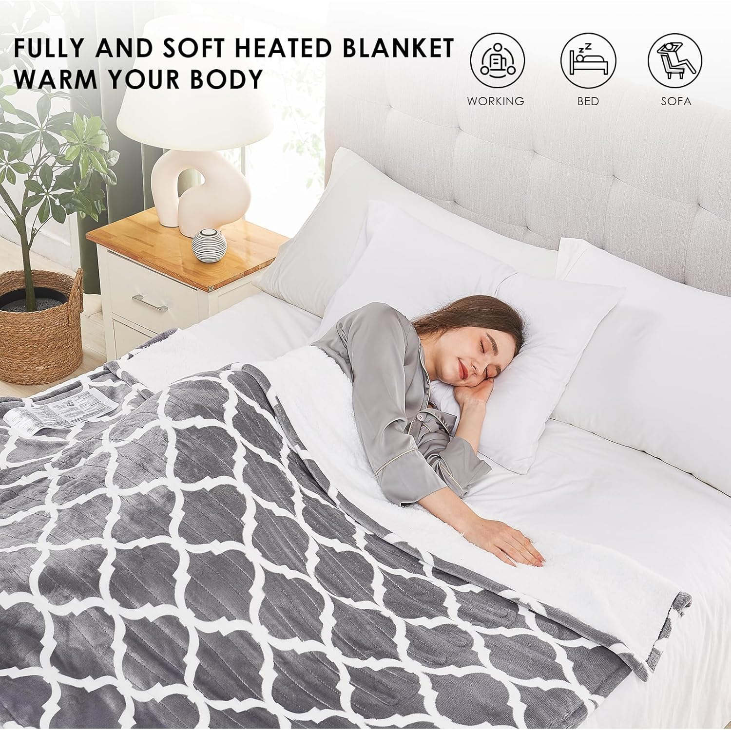 Homemate Manta térmica eléctrica tamaño matrimonial  Manta térmica de 72 x 84 pulgadas con 10 niveles de calor rápidos, 8 horas de apagado