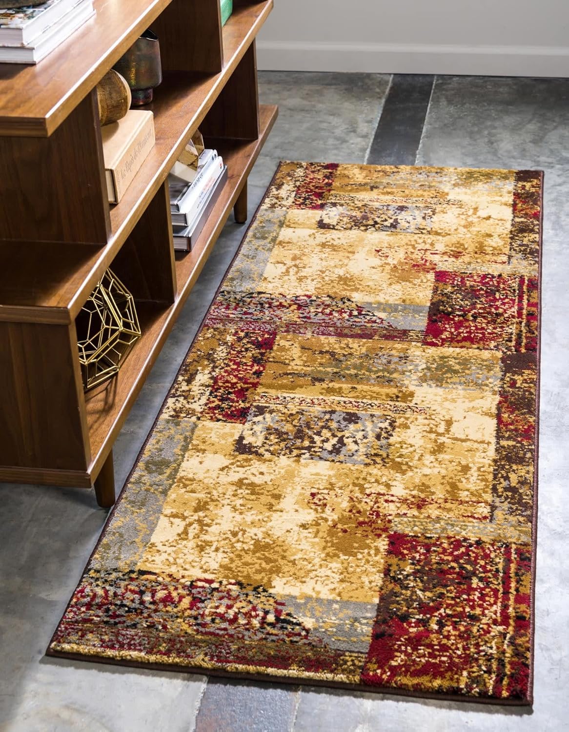 Unique Loom Barista Collection – Alfombra moderna a cuadros, contemporánea, multicapas, Polipropileno, BeigeMarrón