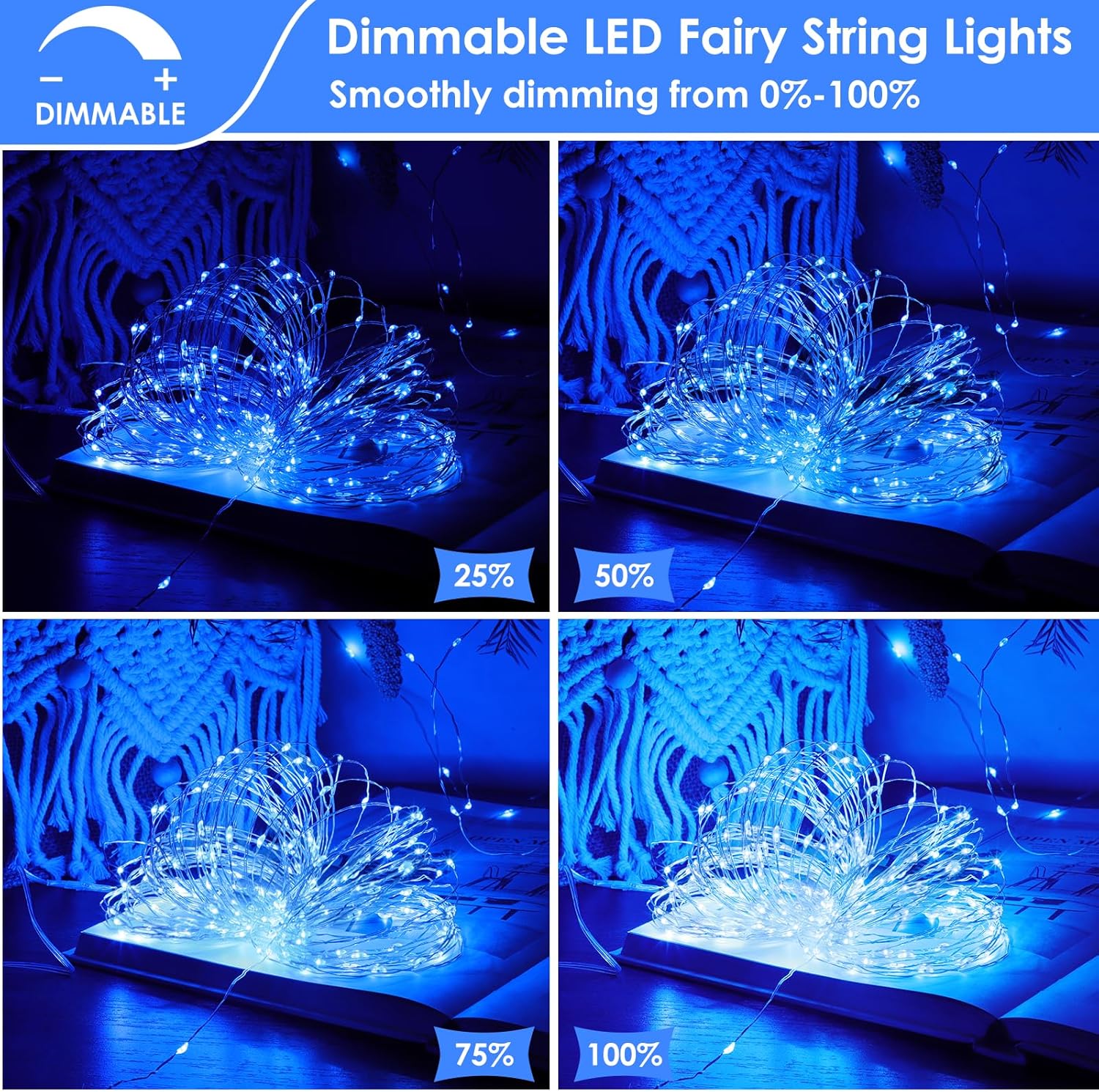 Mlambert Paquete de 3 tiras de luces de hadas de 33 pies, funciona con pilas con control remoto y temporizador, 100 LED regulables, impermeables,