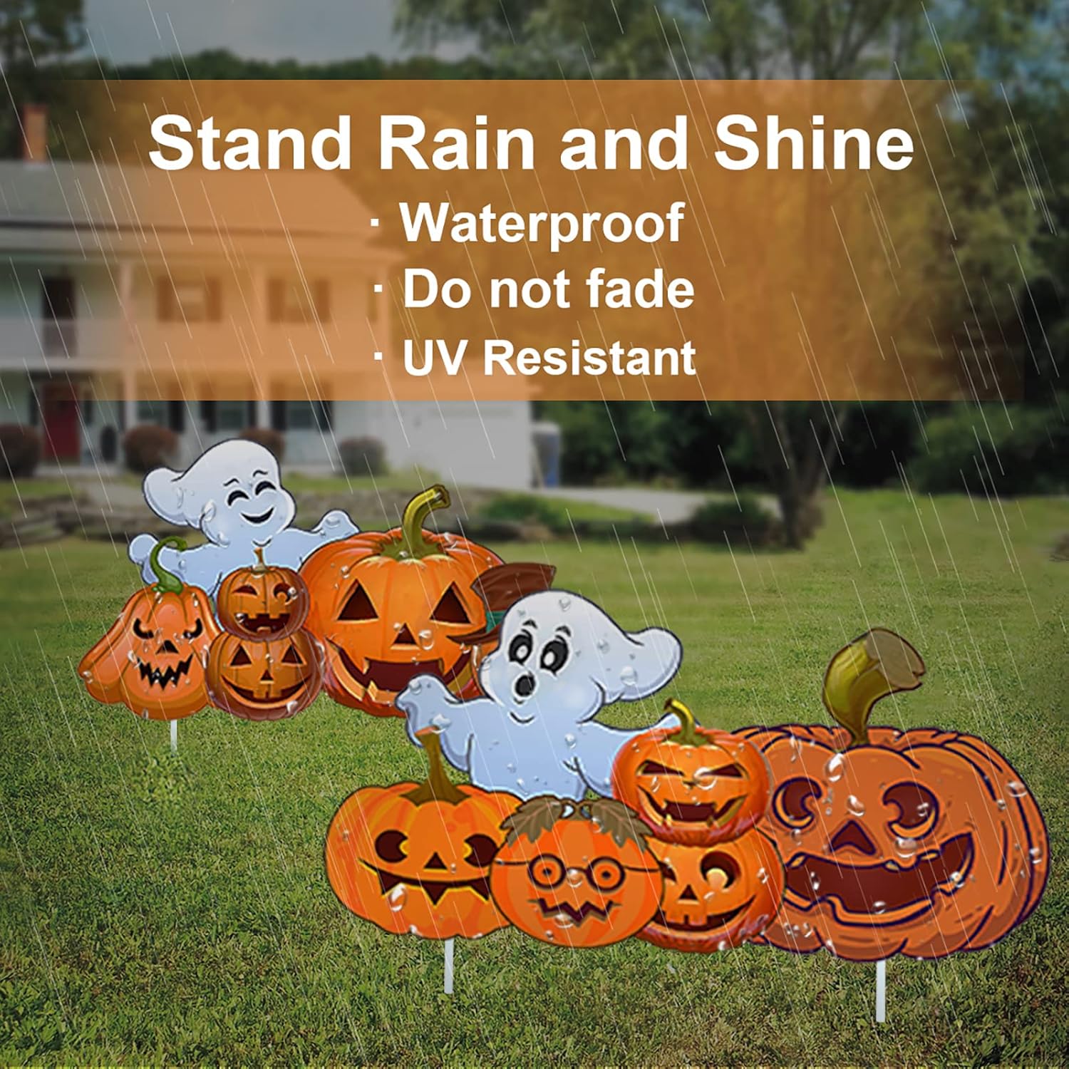 Letreros grandes para decoración de Halloween al aire libre, 2 piezas de decoración de calabaza fantasma de Halloween, accesorios para decoración de