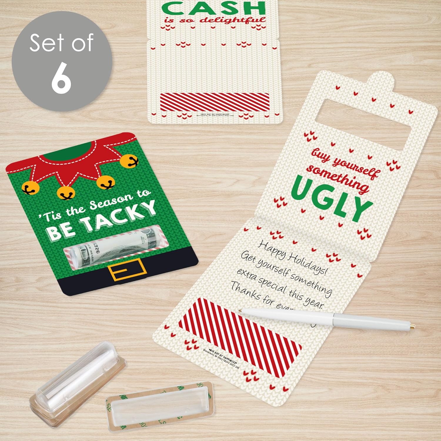 Big Dot of Happiness Suéter feo  Regalo surtido de bricolaje para fiestas de Navidad y Navidad  Tarjetas de dinero divertidas  Juego de 6