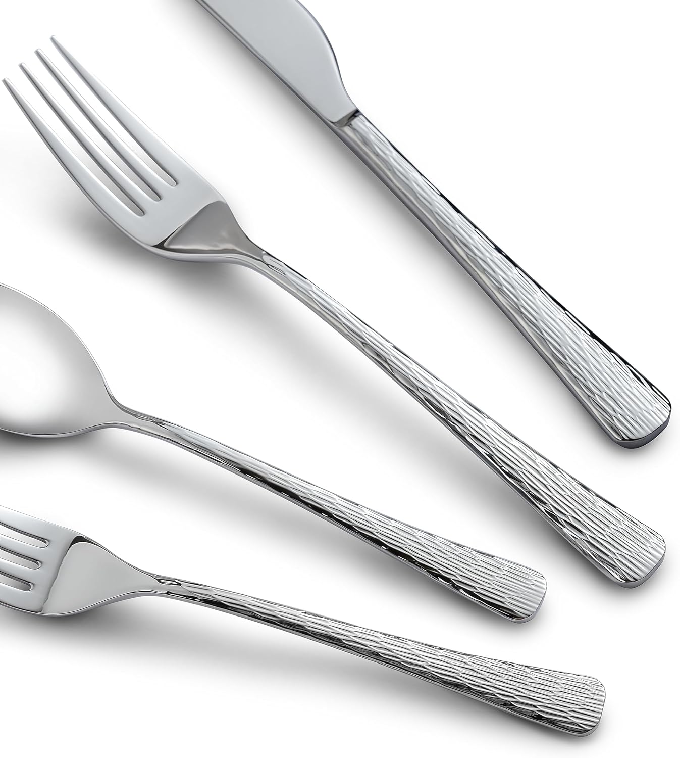 KINGSTONE Juego de 4 cucharas de cena de acero inoxidable 1810, cucharas de metal martillado de 8 pulgadas para el hogar, cocina o restaurante, no