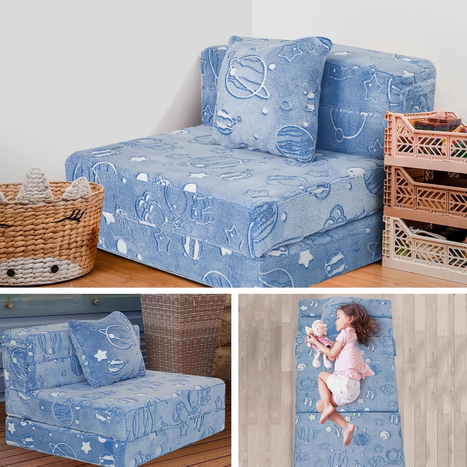 Sofá cama plegable para niños, colchón plegable brillante para niños, sofá plegable para niños, futón, cama plegable para niños, colchón plegable