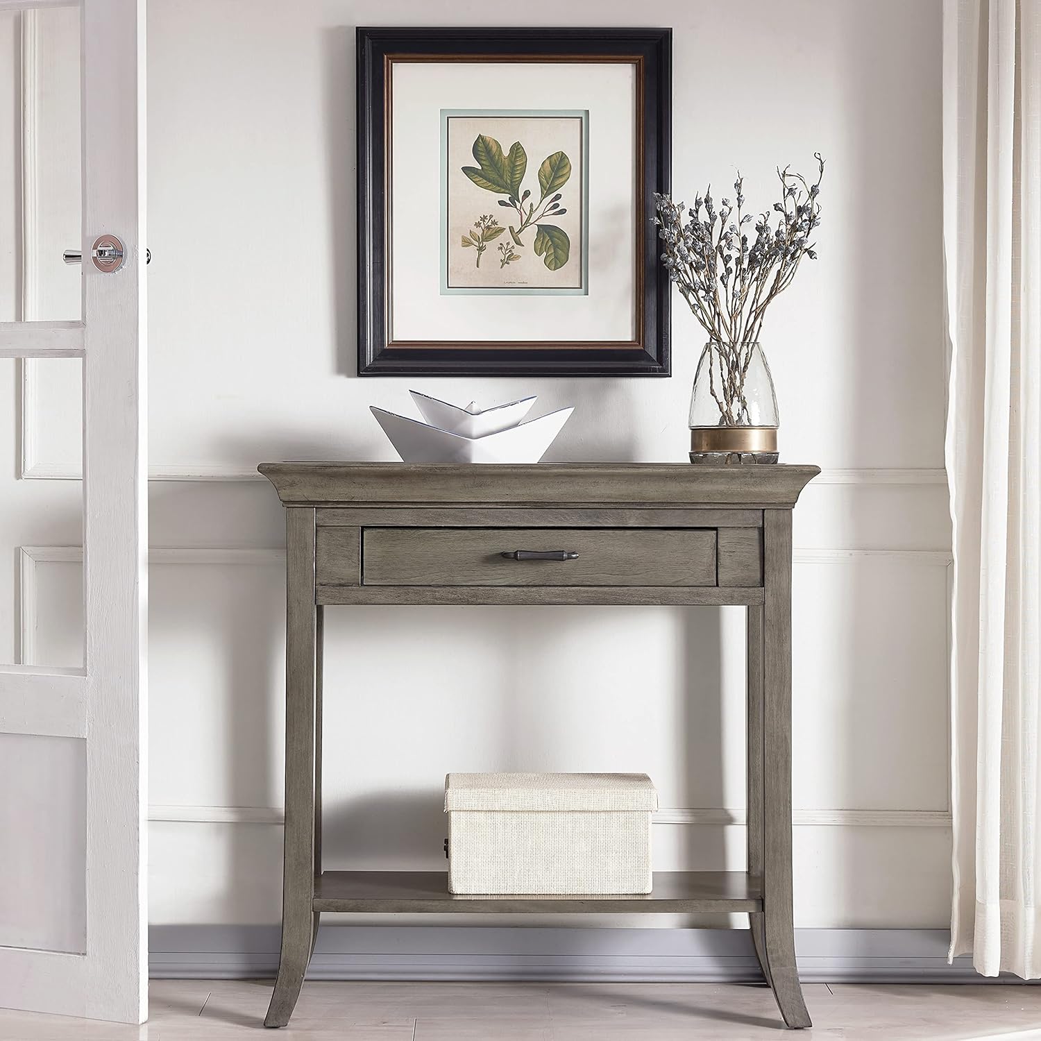 Leick Home 10127-GR – Consola tradicional con borde de bandeja con estante, color gris ahumado lavado