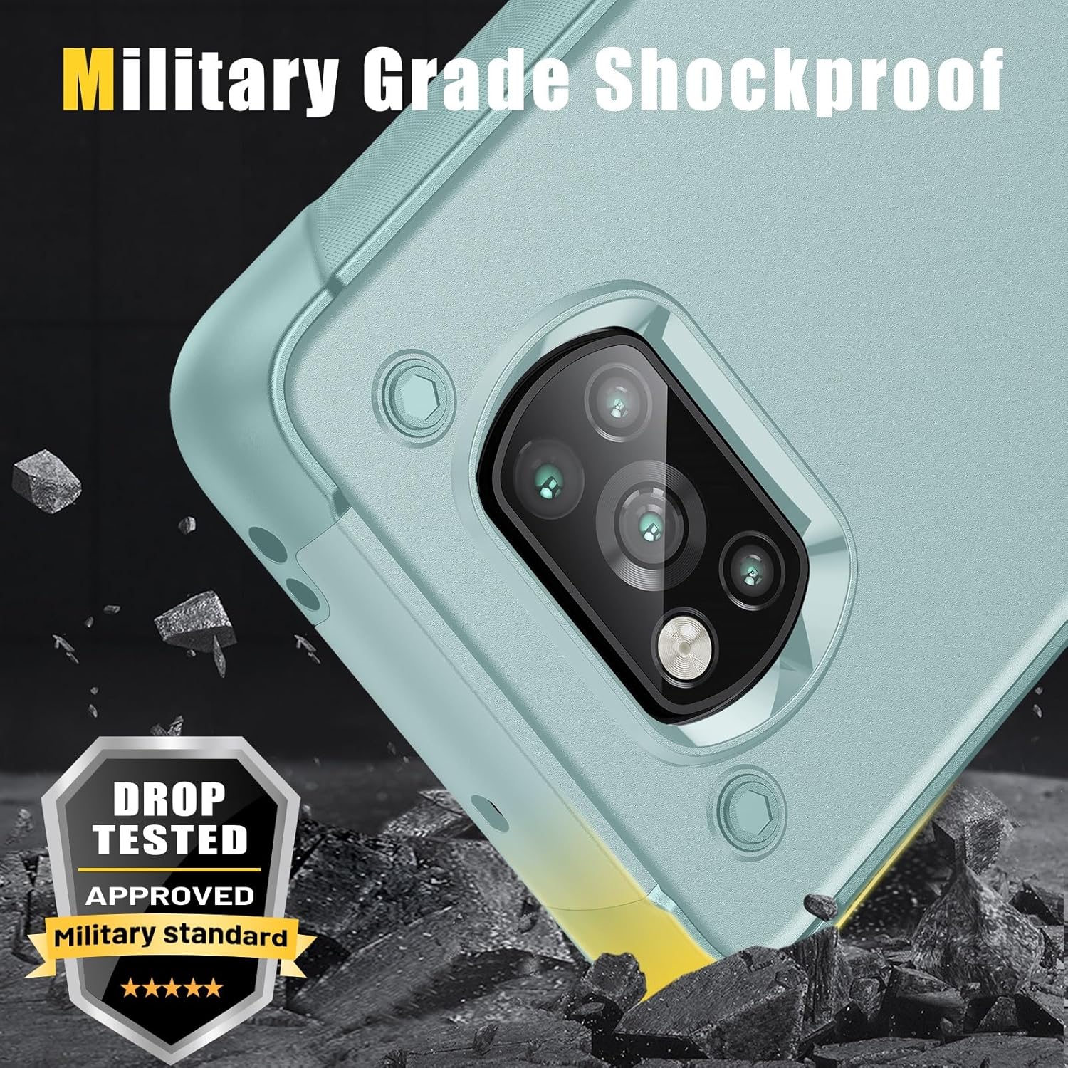 Funda protectora militar compatible con Xiaomi Poco X3 NFCPoco X3Poco X3 Pro con soporte, funda resistente de protección de cuerpo completo a prueba