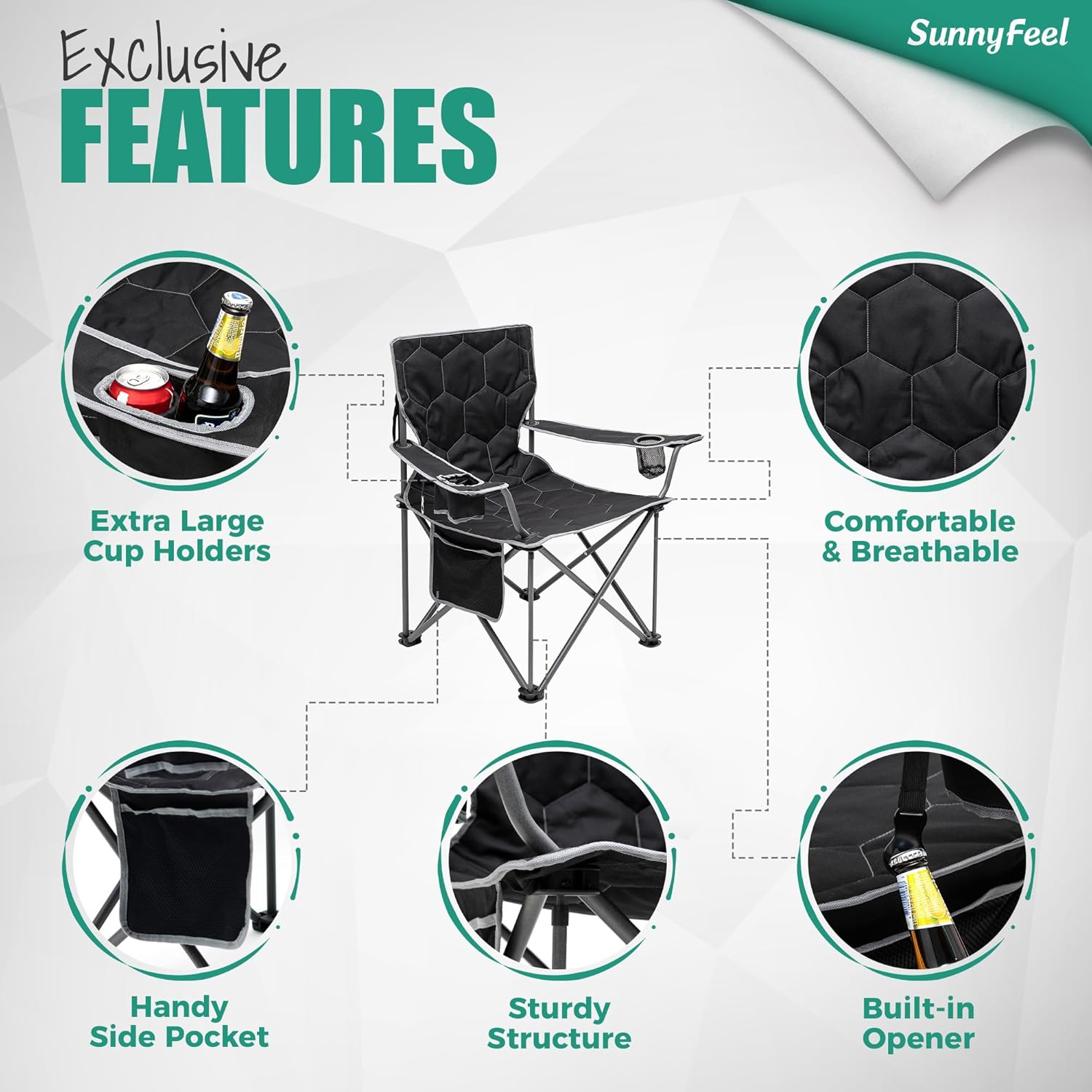 SUNNYFEEL Silla de campamento extragrande XL, sillas de campamento plegables para adultos, resistente, grande, alta, 500 libras, silla de césped