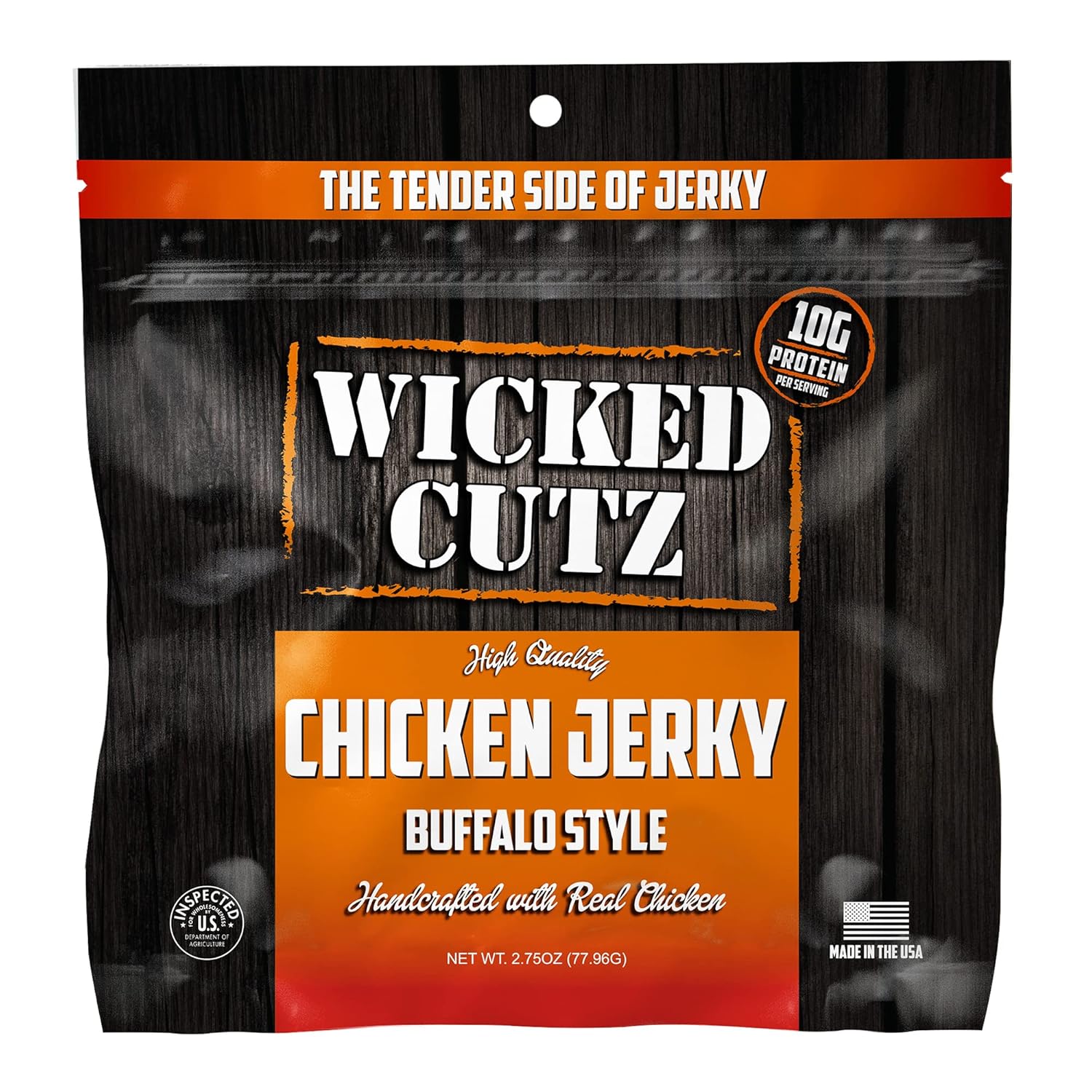 Buffalo Chicken Jerky  Carne seca de pollo tierna, sabrosa y fácil de masticar para personas con 0.77 onzas de proteína por bolsa, aperitivos altos