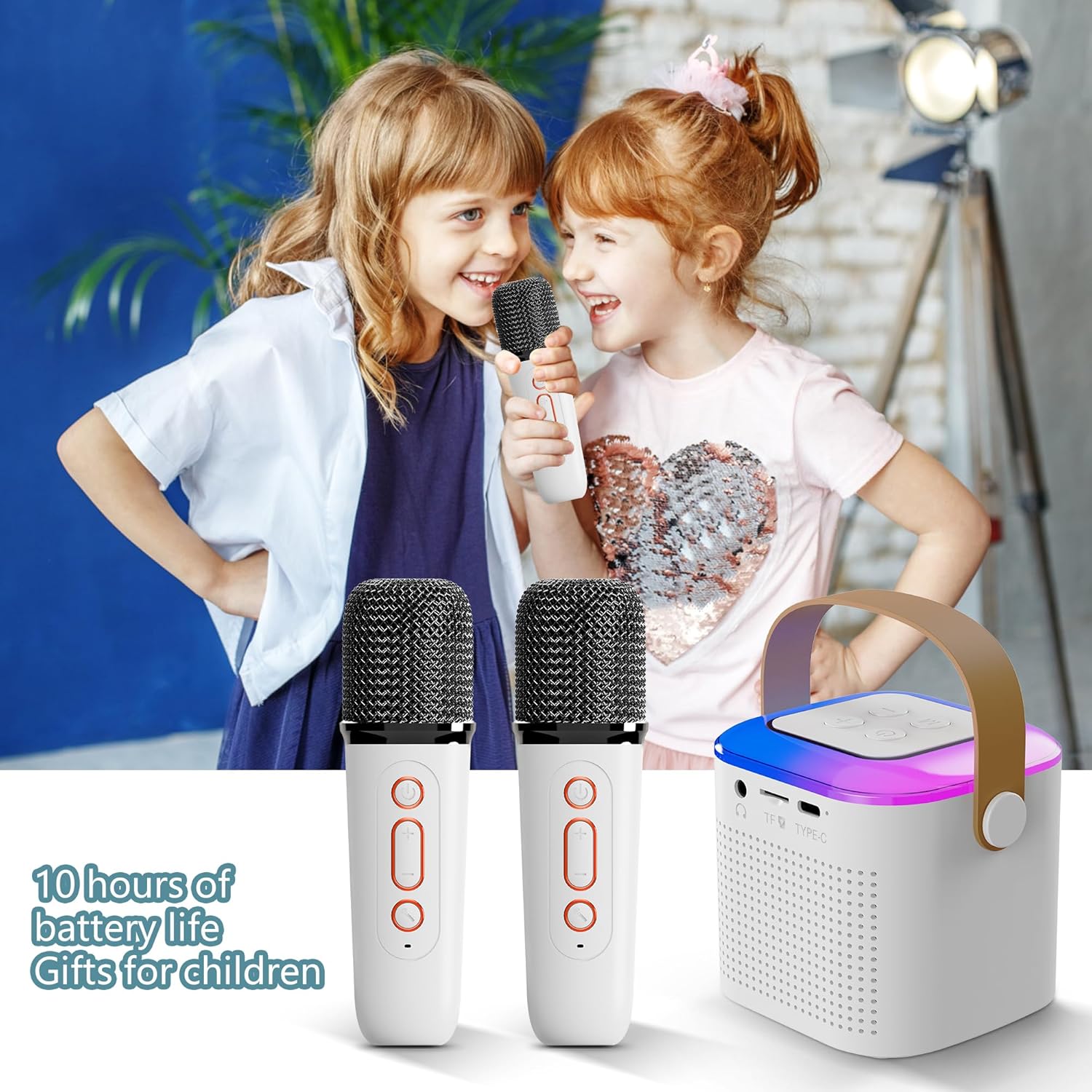 Mini máquina de karaoke para niños, altavoz Bluetooth portátil con micrófono inalámbrico para niños pequeños, regalos para cumpleaños de niñas y