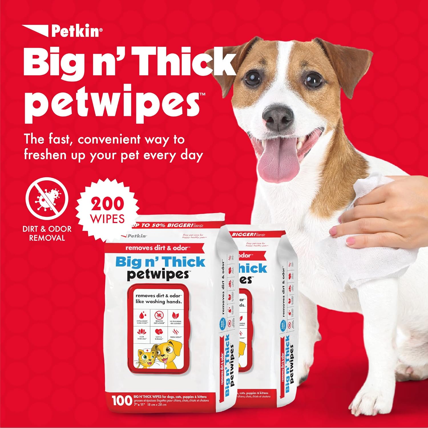Petkin Toallitas para mascotas para perros y gatos, 200 toallitas grandes  Elimina la suciedad y el olor como lavarse las manos  Limpia orejas,