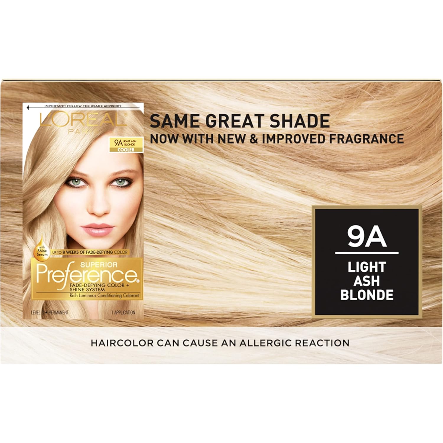 L’Oréal Paris Superior Preference – Coloración permanente para el cabello que desafía la decoloración + brillo, rubio ceniza claro, paquete de