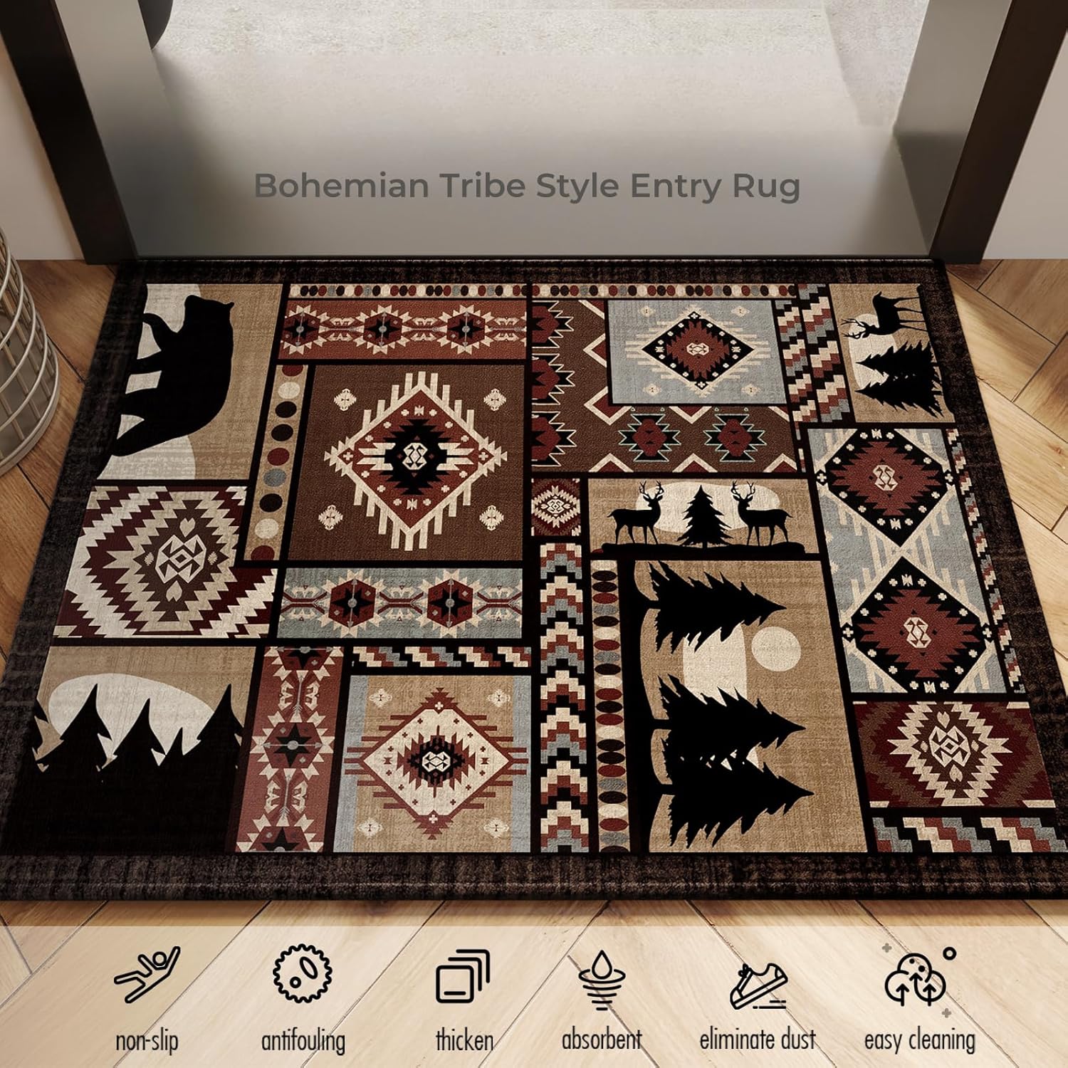BeiZanWan Alfombra de entrada, tapete para puerta de interior, parte trasera de goma antideslizante, alfombra marroquí, alfombra bohemia de bajo
