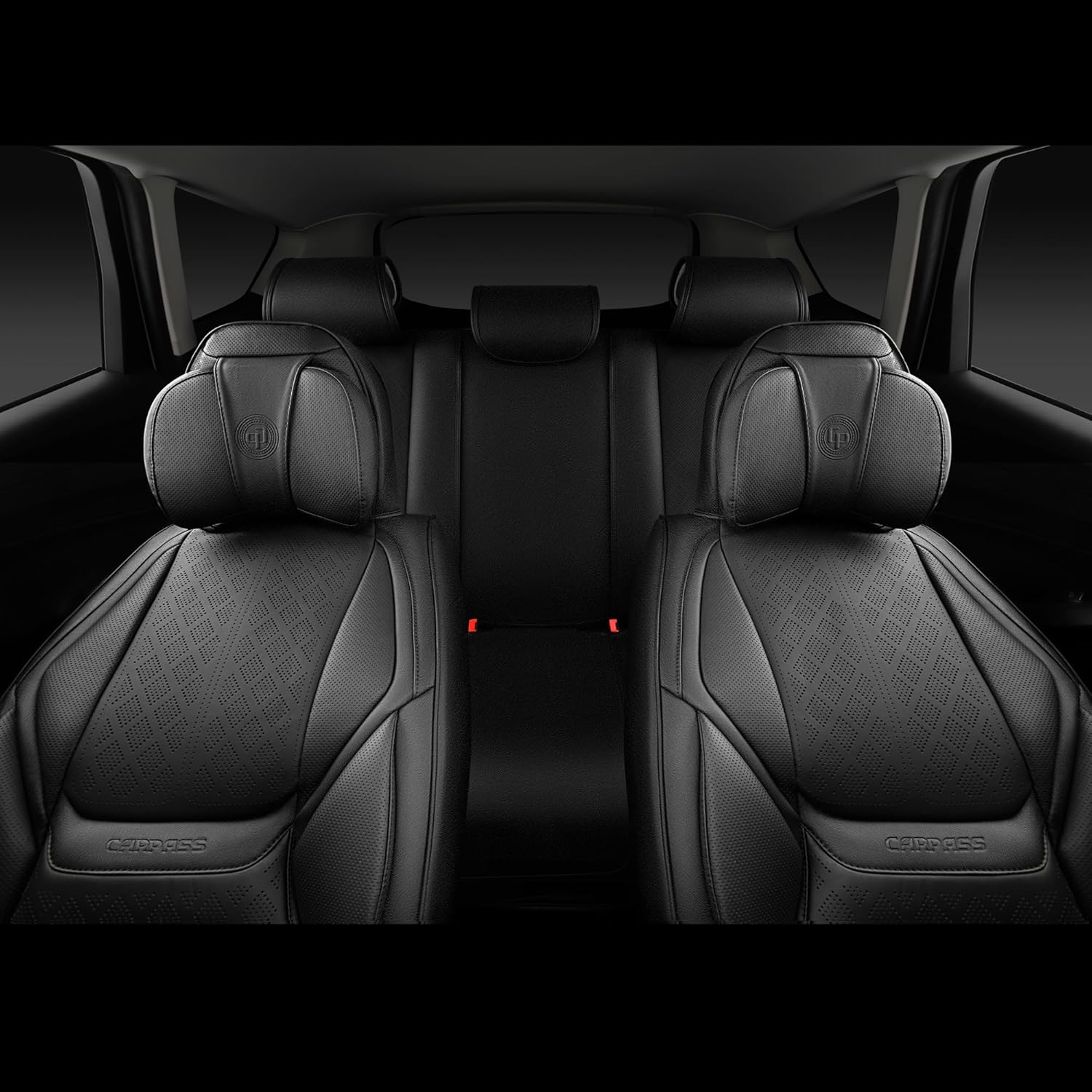 CAR PASS Fundas de asiento de automóvil de piel de napa para 5 asientos, soporte lumbar de lujo, impermeables, transpirables, duraderas, todas las