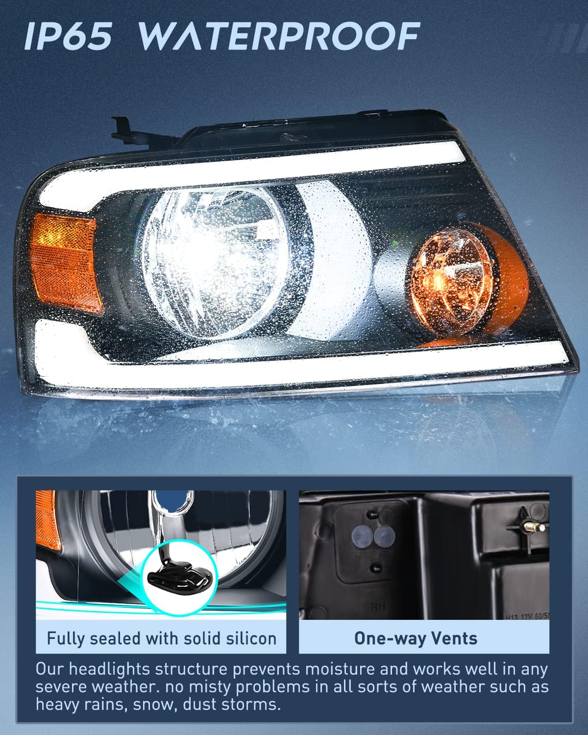 Nilight Conjunto de faros delanteros para Ford F150 F-150 2004 2005 2006 2007 2008, 06-08 Lincoln Mark LT Led DRL, carcasa negra