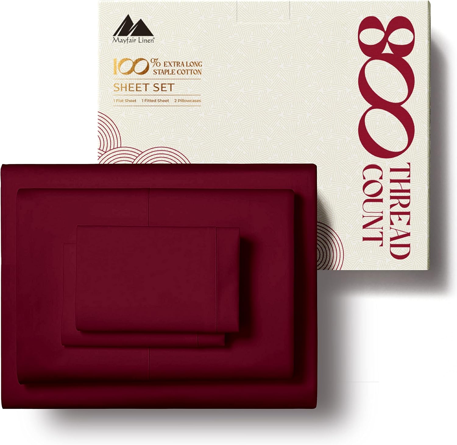 Mayfair Linen Sábanas 100% de algodón egipcio, juego de sábanas de 800 hilos tamaño King de 4 piezas, color borgoña, sábanas de hotel de lujo de