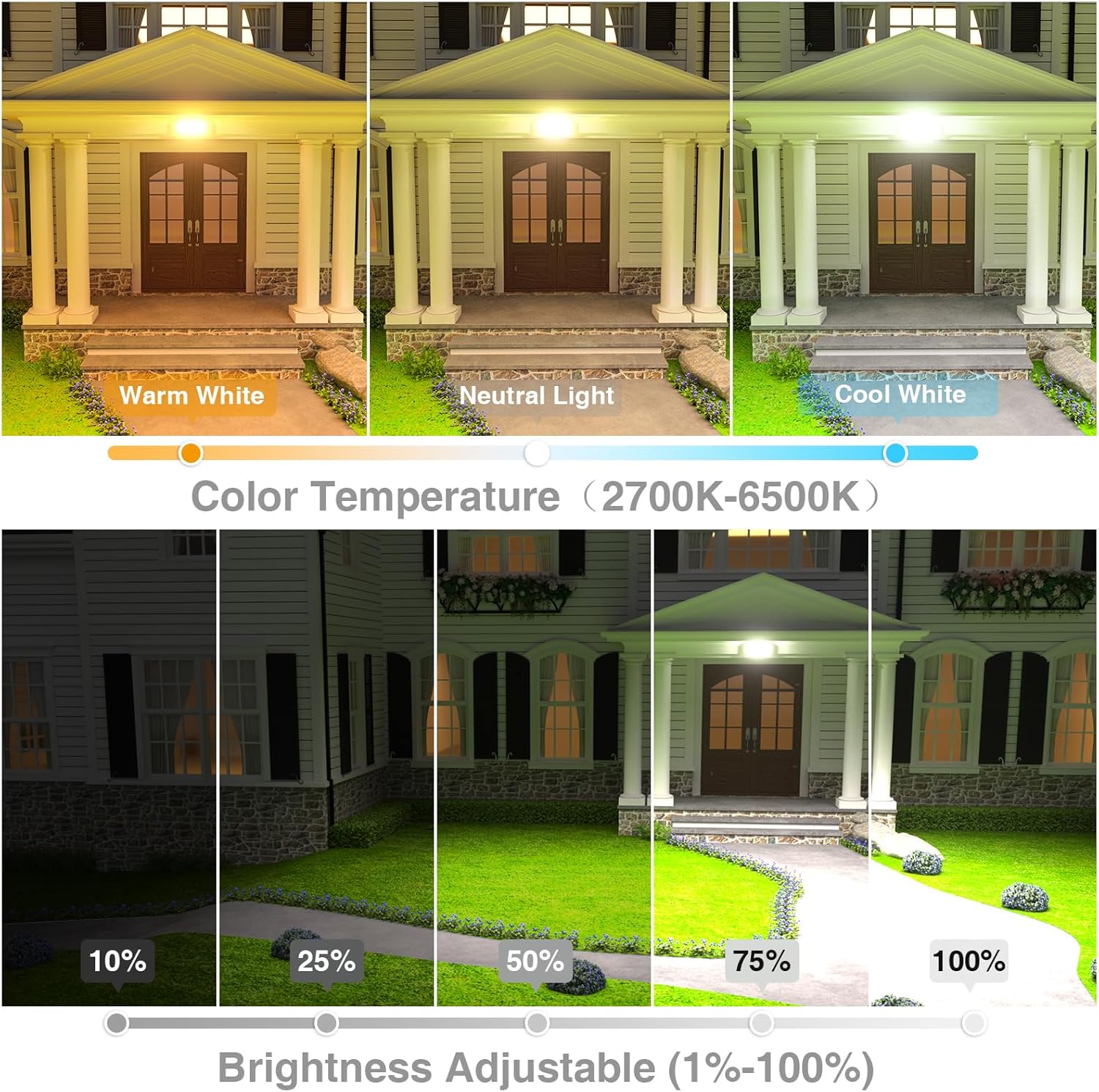 Luces de seguridad de 50 W del anochecer al amanecer al aire libre, reflector LED inteligente de 7000 lúmenes, control por aplicación, blanco 2700