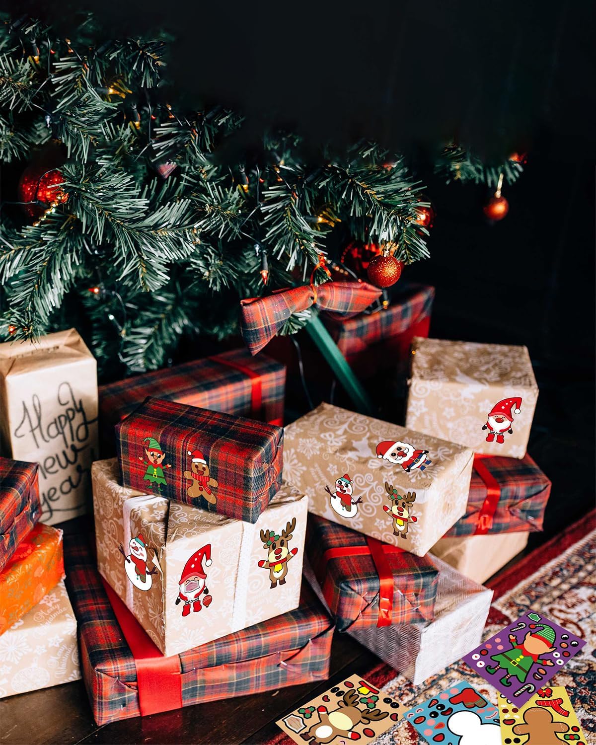 34 calcomanías navideñas que no se repiten  Crea tus propios personajes de Navidad con Papá Noel, reno, árbol de Navidad, muñeco de nieve y mucho