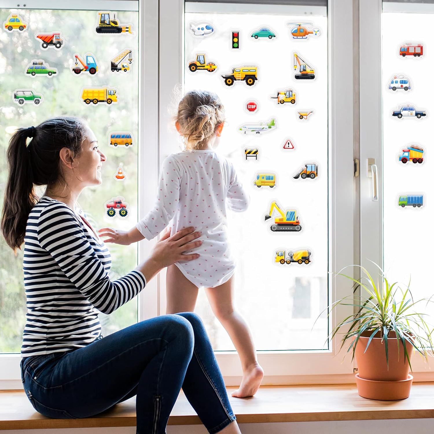 40 calcomanías de gel grueso de transporte, calcomanías de gel para ventana de construcción, para niños pequeños y adultos, hogar, avión, aula,