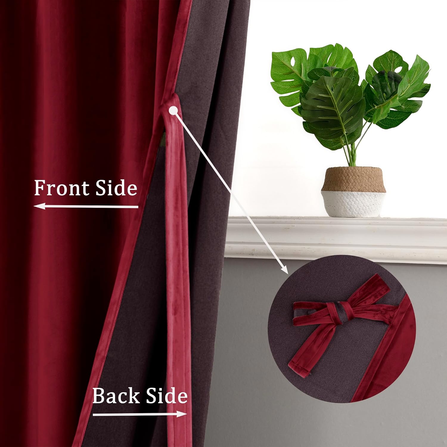 Hiasan Cortinas opacas de terciopelo rojo de 84 pulgadas, con aislamiento térmico y suaves, para dormitorio, sala de estar, oscurecimiento de la