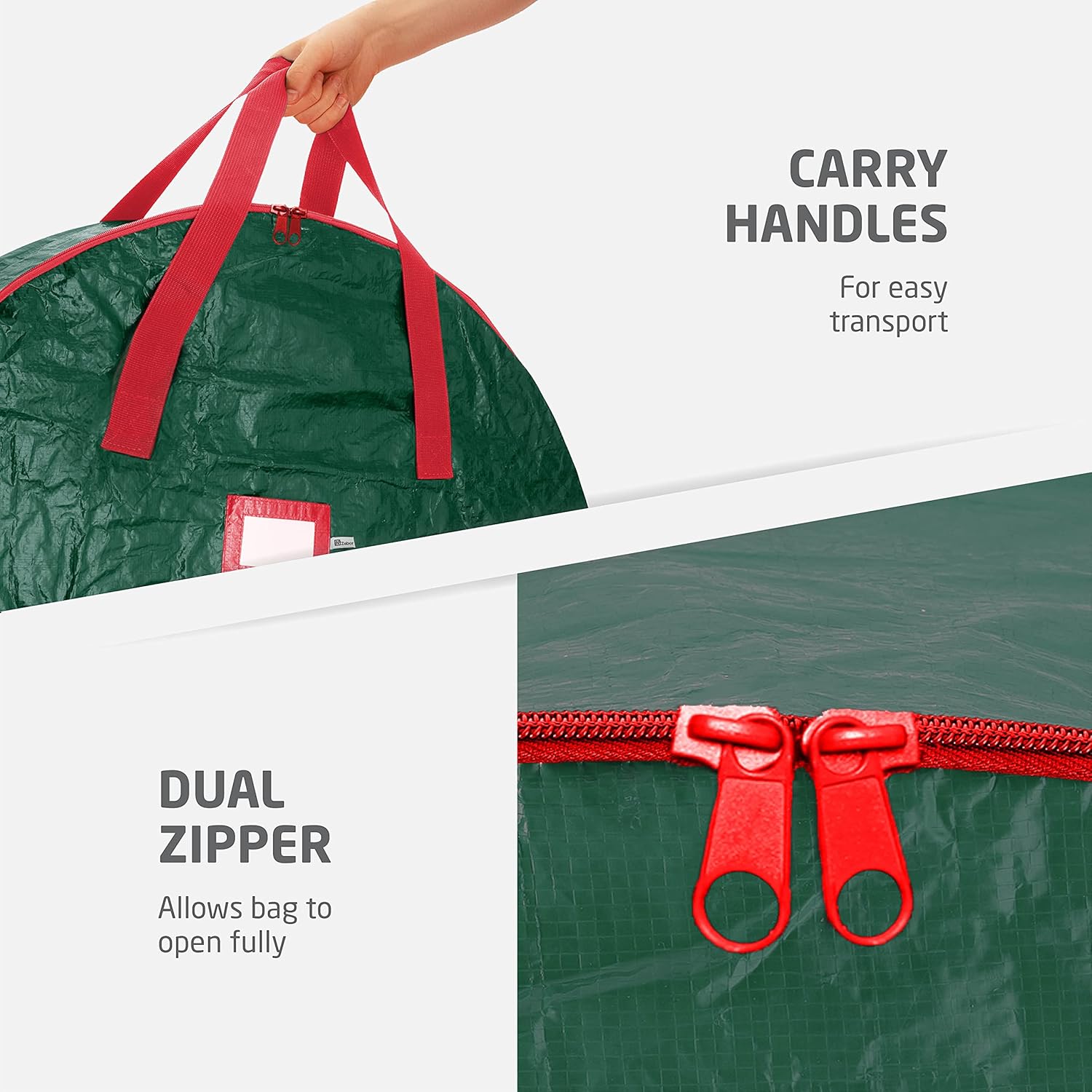 ZOBER Contenedor de almacenamiento de corona de Navidad de 30 pulgadas, resistente al agua, bolsa de almacenamiento con doble cremallera para