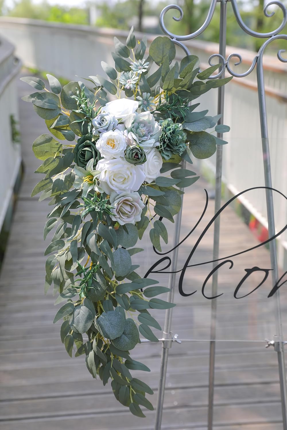 GAATEEK Juego de 2 guirnaldas de flores de arco sintético para bodas, decoraciones florales y letreros de ceremonia de recepción de boda (blanco y