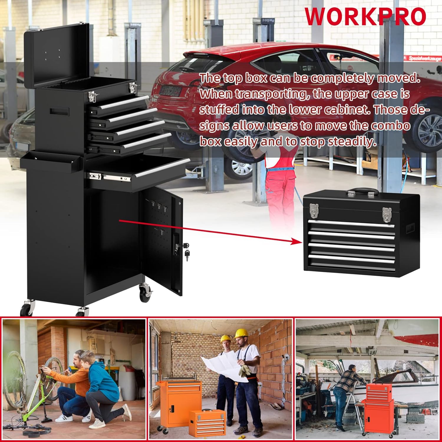 Cofre de herramientas con ruedas de 5 cajones, caja de herramientas con ruedas y gabinete de almacenamiento de herramientas de metal de gran