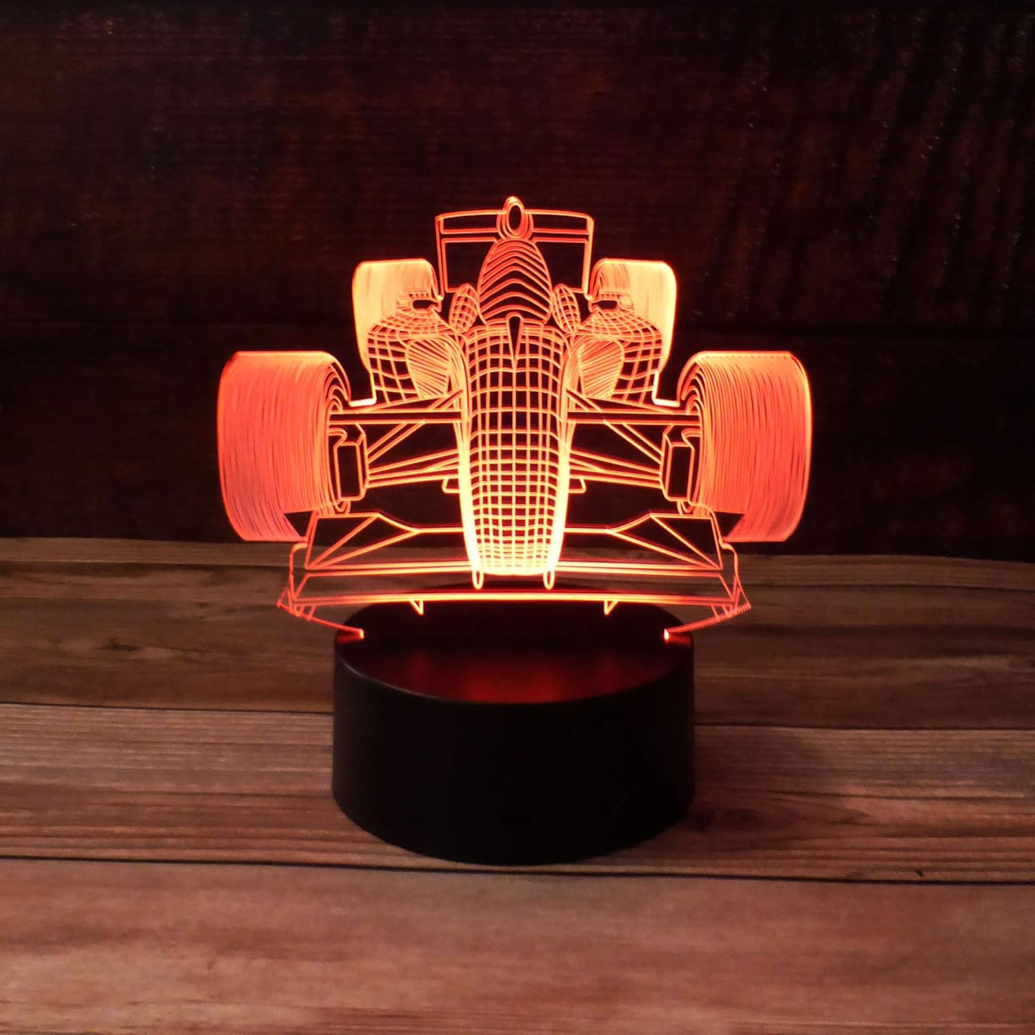 Luz de escritorio 3D de Fórmula 1 para auto de carreras, base de lámpara LED de 7 colores con USB o batería y control táctil, desvanecimiento