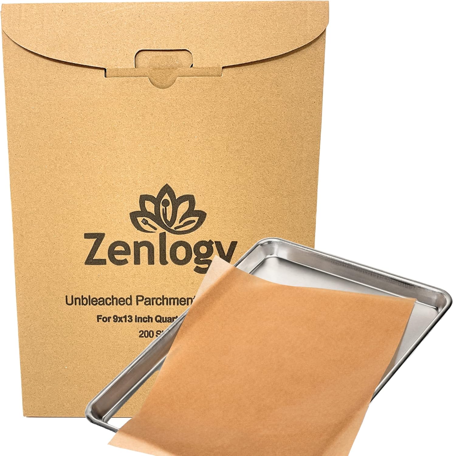 Papel pergamino de 9 x 13 pulgadas (200 hojas), sin blanquear, alto calor, antiadherente, precortado para sartenes de un cuarto de hoja, ideal para