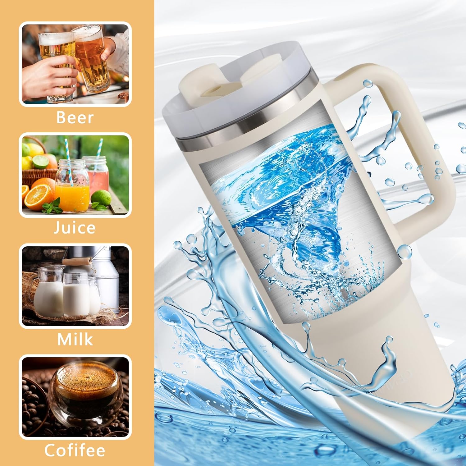 Vaso de 40 onzas con asa y pajita, vaso de acero inoxidable con tapa y pajilla, taza de viaje aislada al vacío, taza de viaje 2 en 1 tapa (pajilla