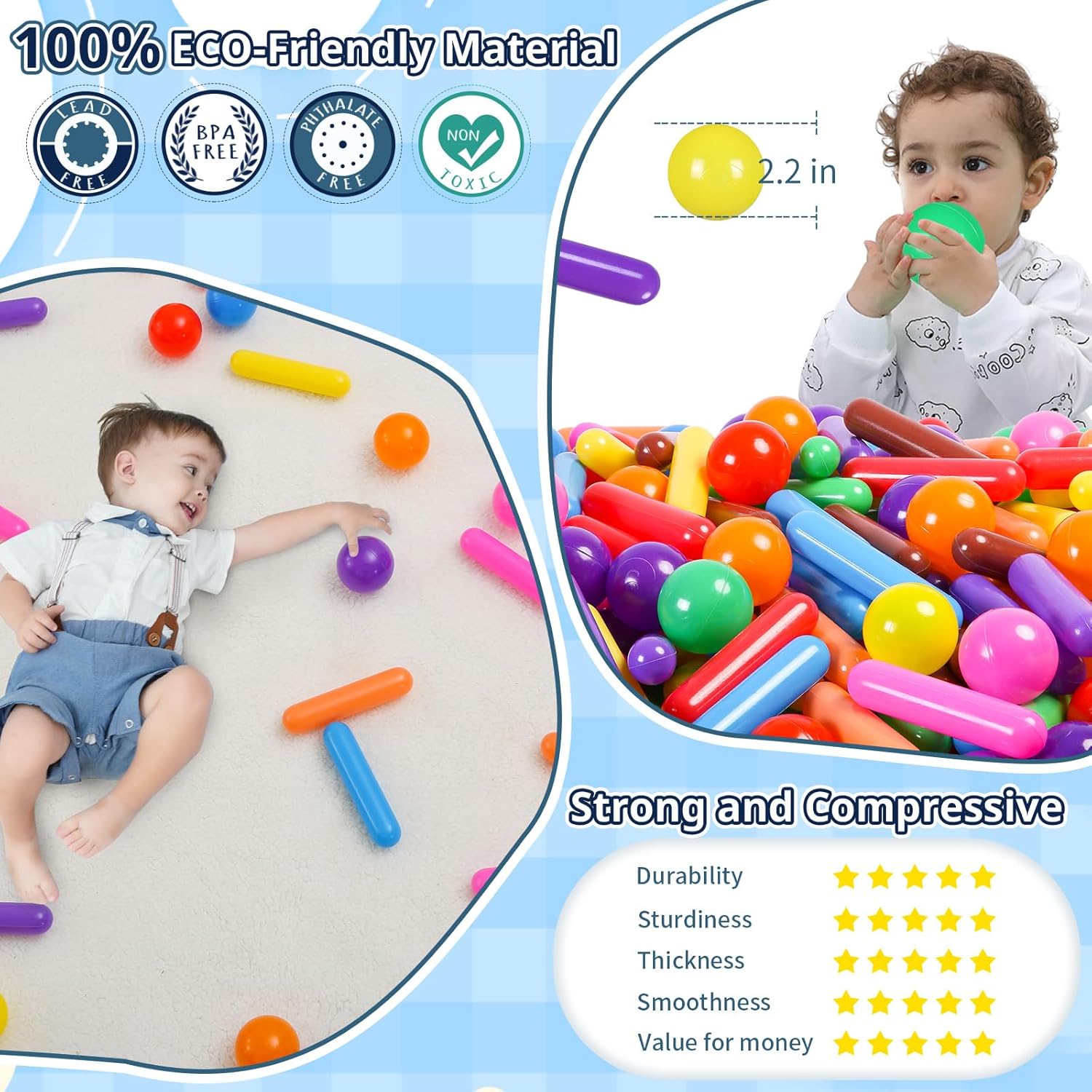 STARBOLO Pelotas para niños, 120 bolas de juguete de plástico a prueba de aplastamiento para niños pequeños, tienda de campaña para jugar con