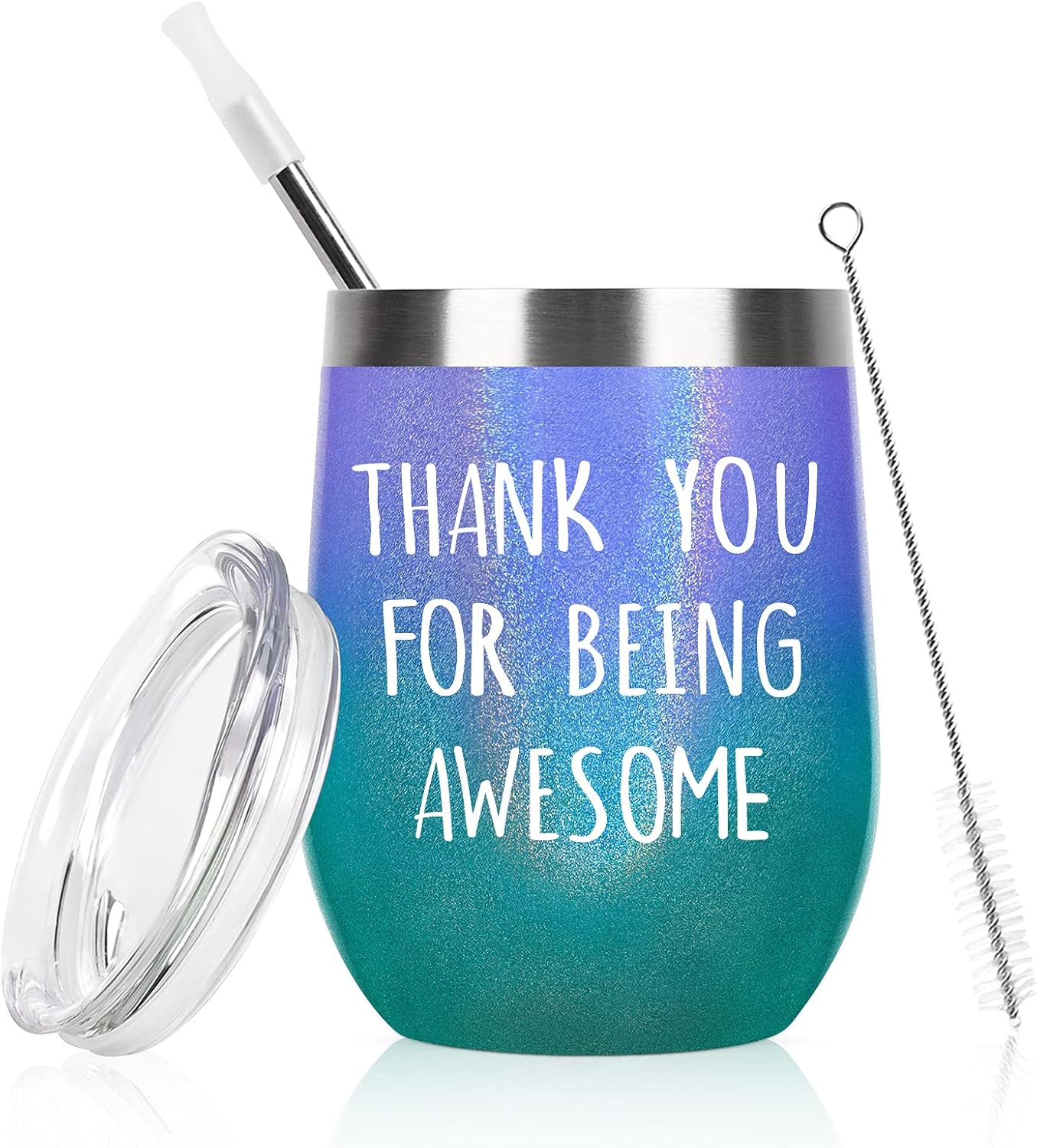 Vaso de vino con texto en inglés “Thank You for Being Awesome – Vaso de vino de 12 onzas con aislamiento de acero inoxidable con pajilla, regalo de