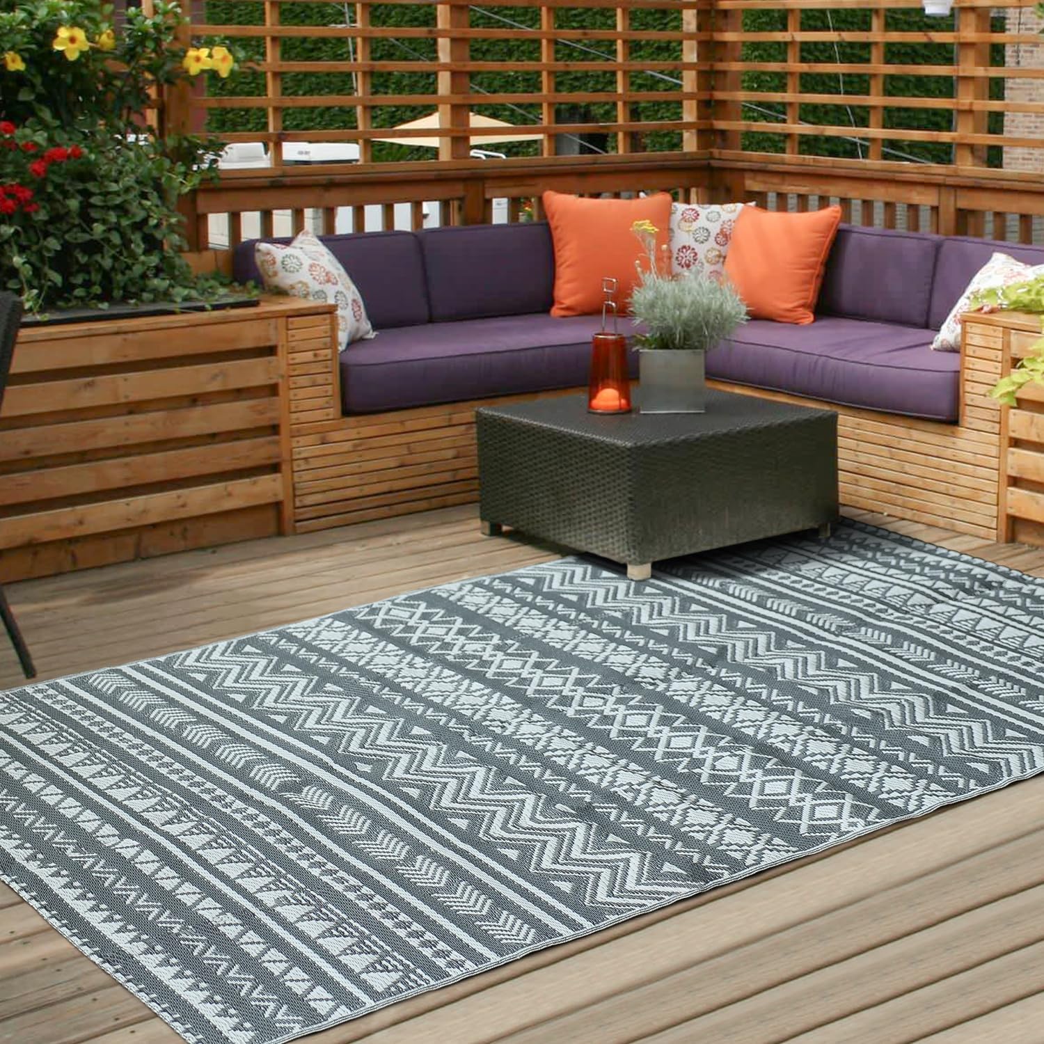 VITUU Alfombra de paja de plástico para exteriores, 6 x 9 pies, impermeable, estilo bohemio, para patio, campamento, patio, balcón, caravana, playa,