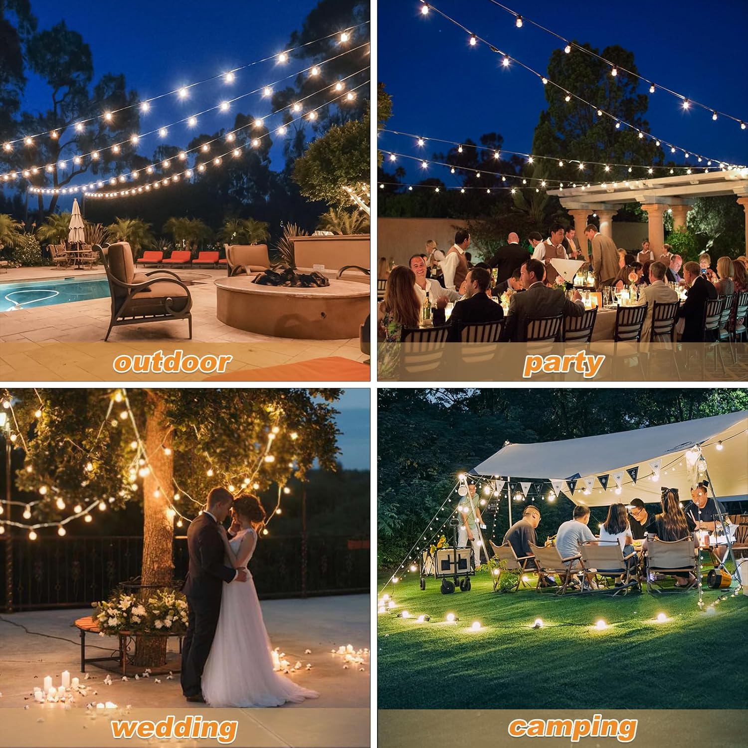 Guirnalda de luces LED para exteriores, con certificación UL, impermeable, con 32 bombillas Edison E12 S14 inastillables, luces regulables para