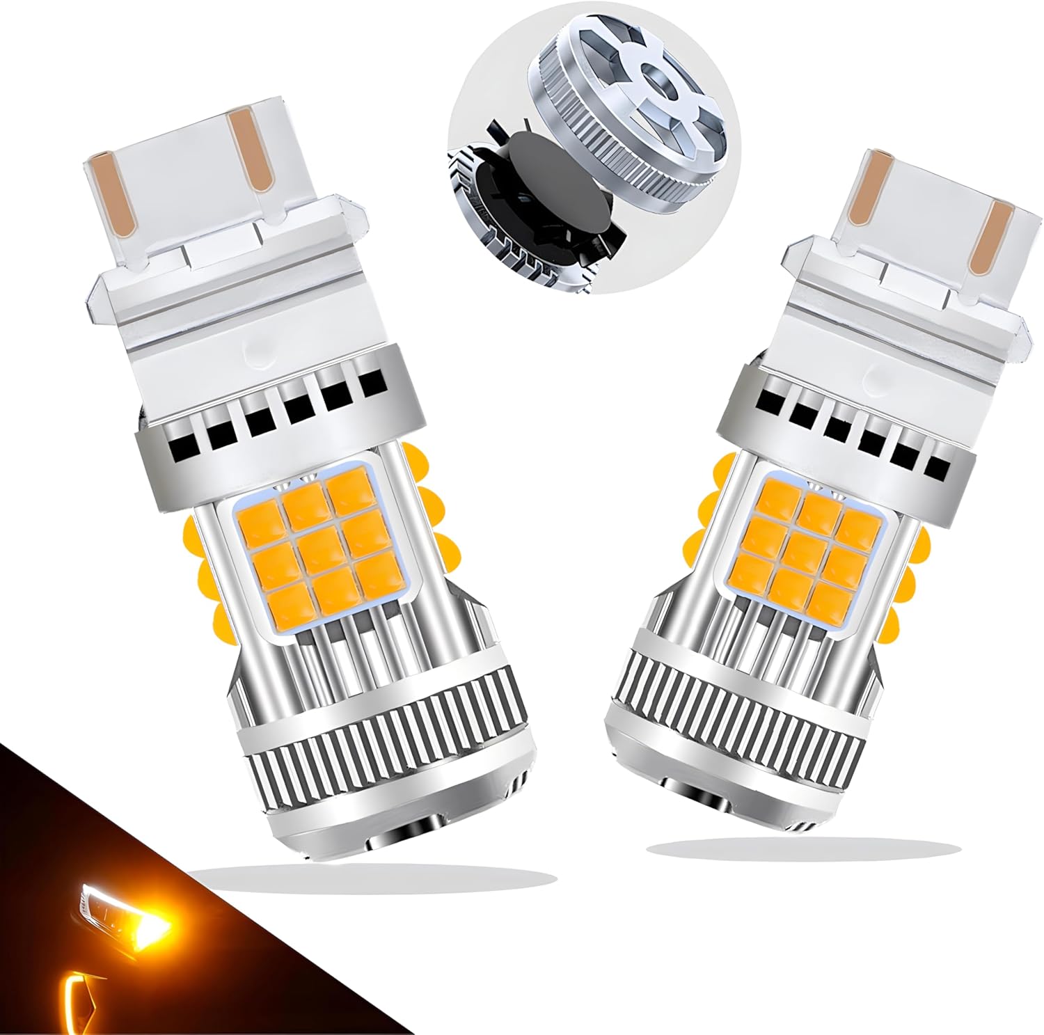 Bombilla LED 3157 ámbar intermitente 4157 3057 CANBUS sin errores, 600% súper brillante 3157A 3457 4057 Bombilla intermitente ámbar, con resistencia