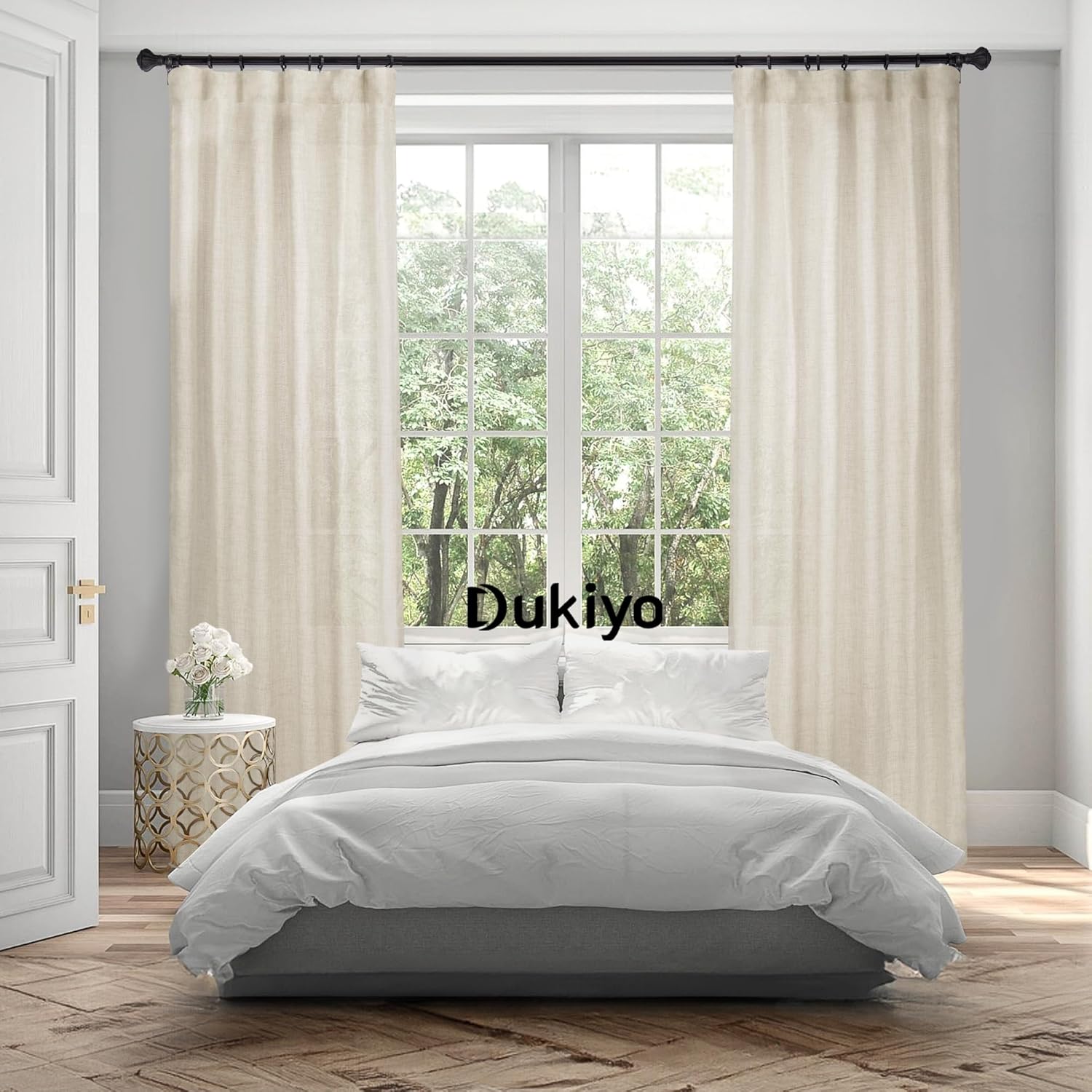 Cortinas naturales de 108 pulgadas de largo con textura de lino, elegantes cortinas y cortinas retro de granja, 1 par para sala de estar,