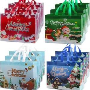 MATONELL 12 bolsas de Navidad grandes para regalo de Navidad con asas, bolsas reutilizables de Navidad no tejidas, bolsas de compras para MATONELL 12 bolsas de Navidad grandes para regalo de Navidad con asas, bolsas reutilizables de Navidad no tejidas, bolsas de compras para