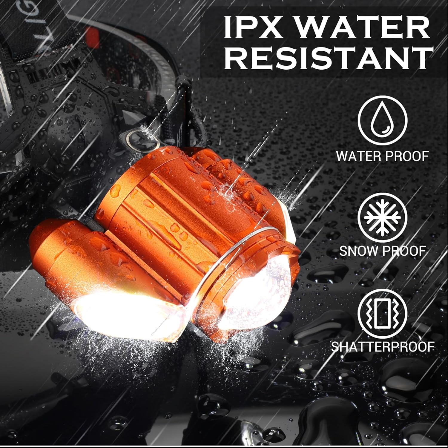 Linterna frontal recargable naranja, 10000 lúmenes, LED súper brillante, 4 modos, recargable por USB, impermeable, ajustable, lente zoomable, 1 año