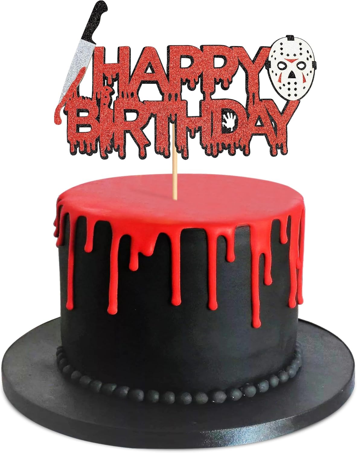 Ercadio 1 paquete de decoración de pastel de película de terror con purpurina para Halloween Killer para pastel de cumpleaños con temática de